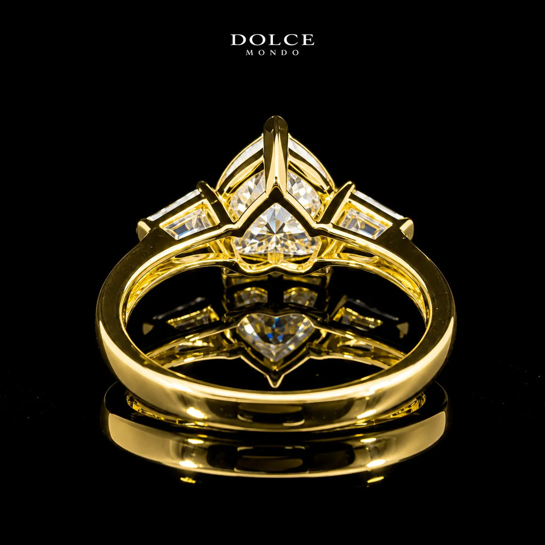 Heart Cut Three Stone GRA Certified Moissanite Ring in 18K Gold Plated 925 Sterling Silver – 2.29 Carat