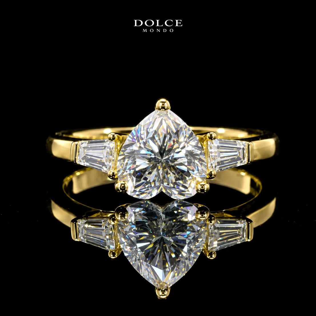 Heart Cut Three Stone GRA Certified Moissanite Ring in 18K Gold Plated 925 Sterling Silver – 2.29 Carat