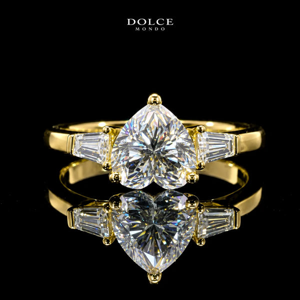Heart Cut Three Stone GRA Certified Moissanite Ring in 18K Gold Plated 925 Sterling Silver – 2.29 Carat