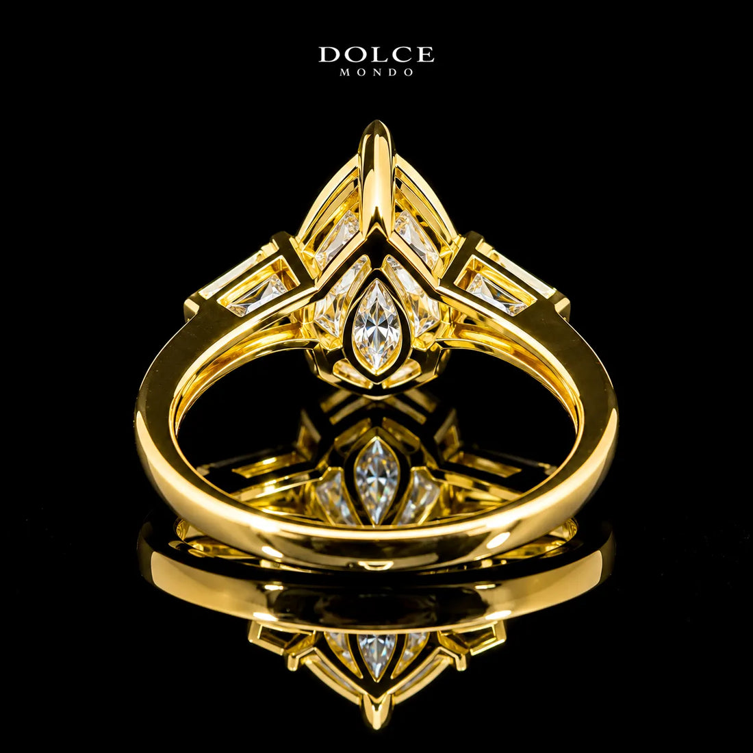 Pear Cut Three Stone GRA Certified Moissanite Ring in 18K Gold Plated 925 Sterling Silver – 3.60 Carat