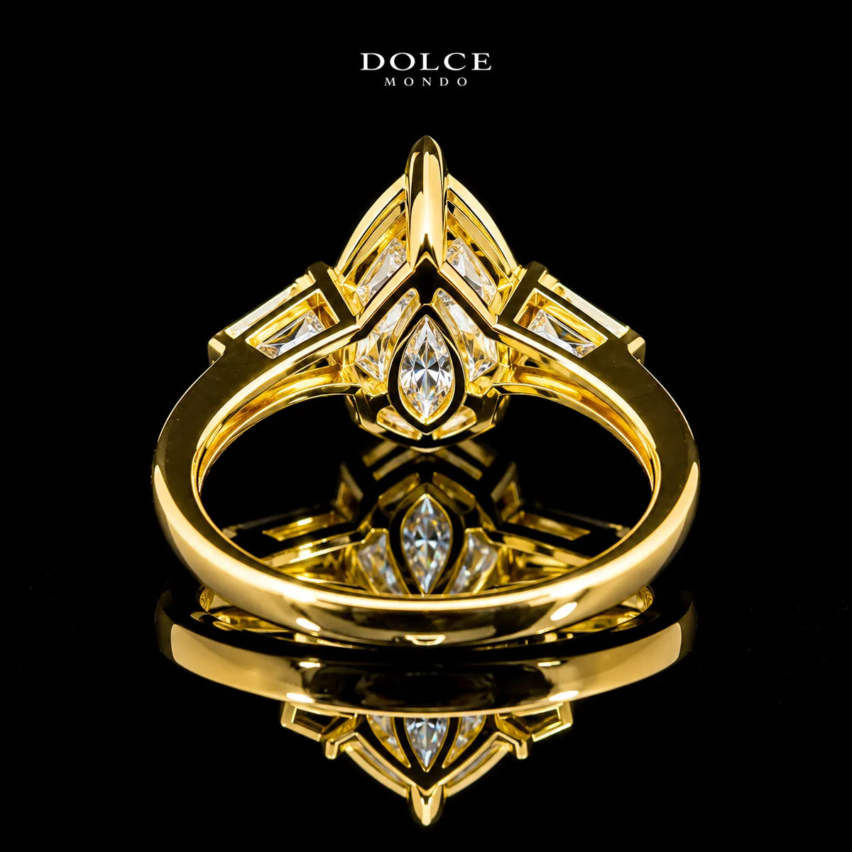 Pear Cut Three Stone GRA Certified Moissanite Ring in 18K Gold Plated 925 Sterling Silver – 3.60 Carat
