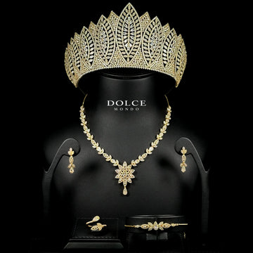 Elisa Crown Goldem Luxury Bridal Full Set with Crown in High Quality Class Zircon Stone Gold Plated