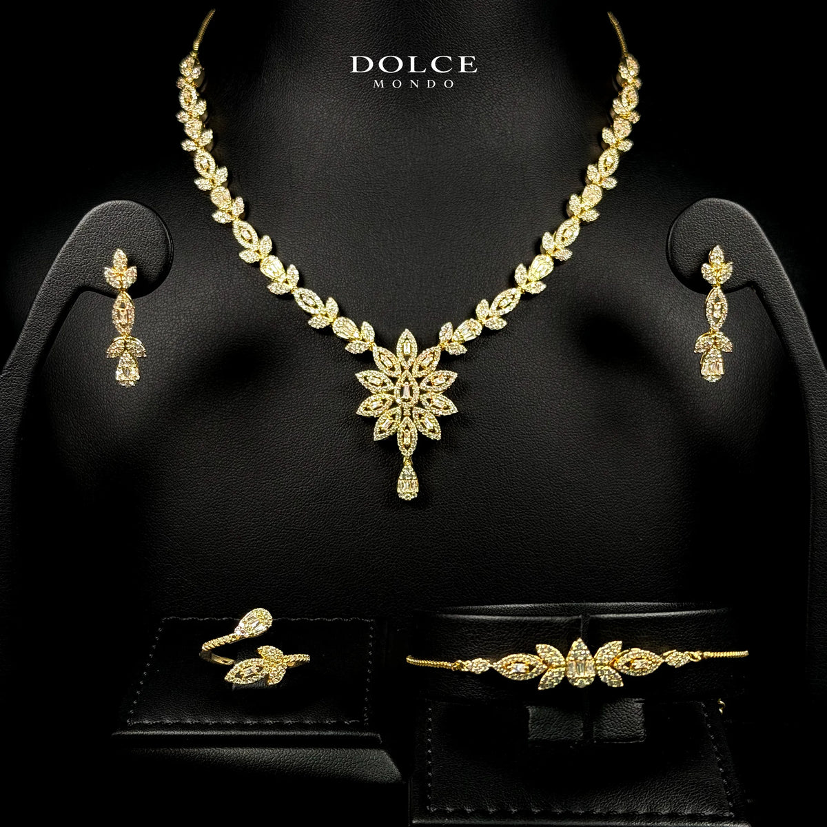 Elisa Crown Goldem Luxury Bridal Full Set with Crown in High Quality Class Zircon Stone Gold Plated