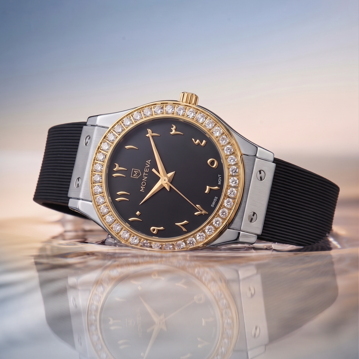 Monteva Women’s Black Dial Zircon Bezel Arabic Numeral Watch