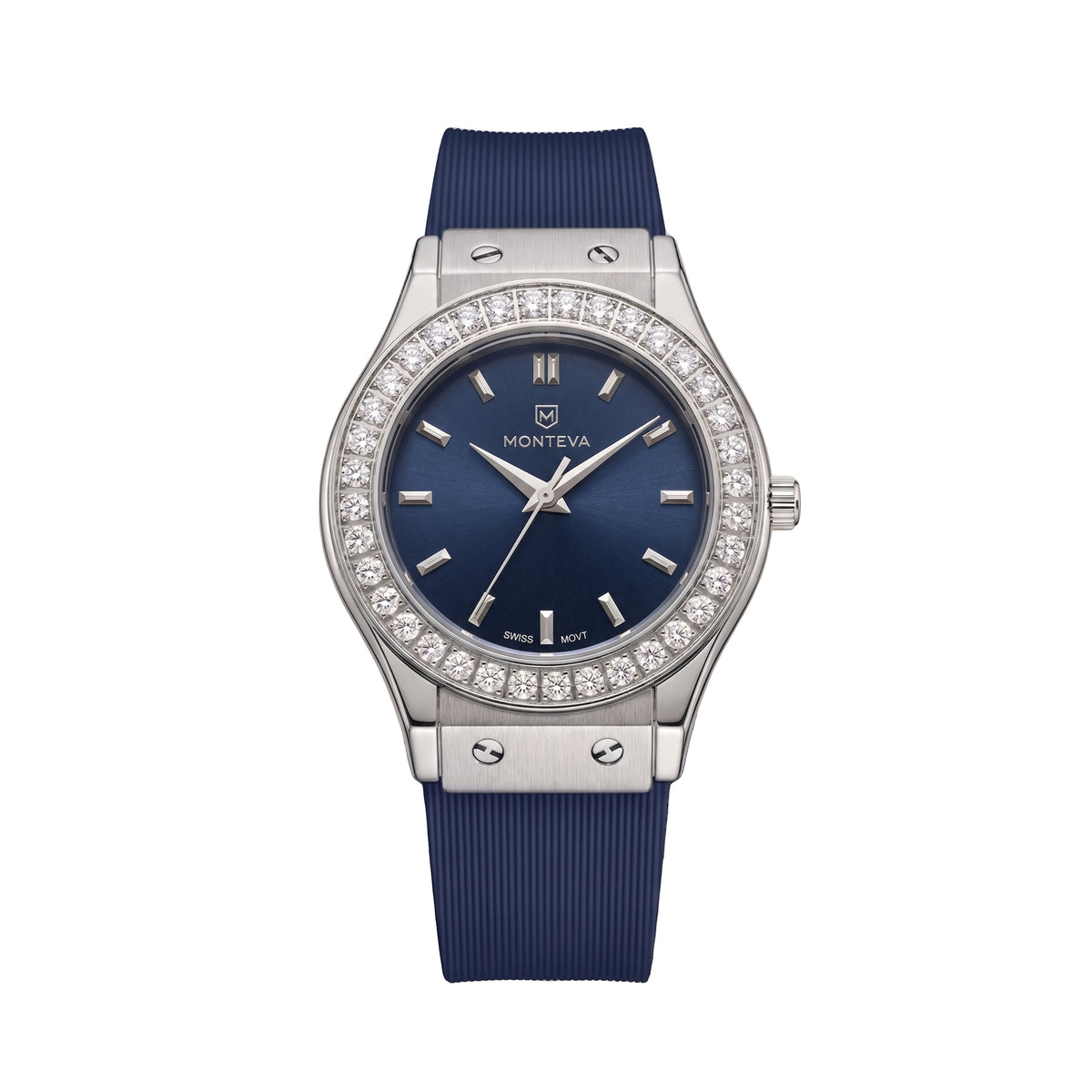 Layla Navy Blue Band Premium Zircon 32mm Women’s Swiss Quartz Watch by MONTEVA