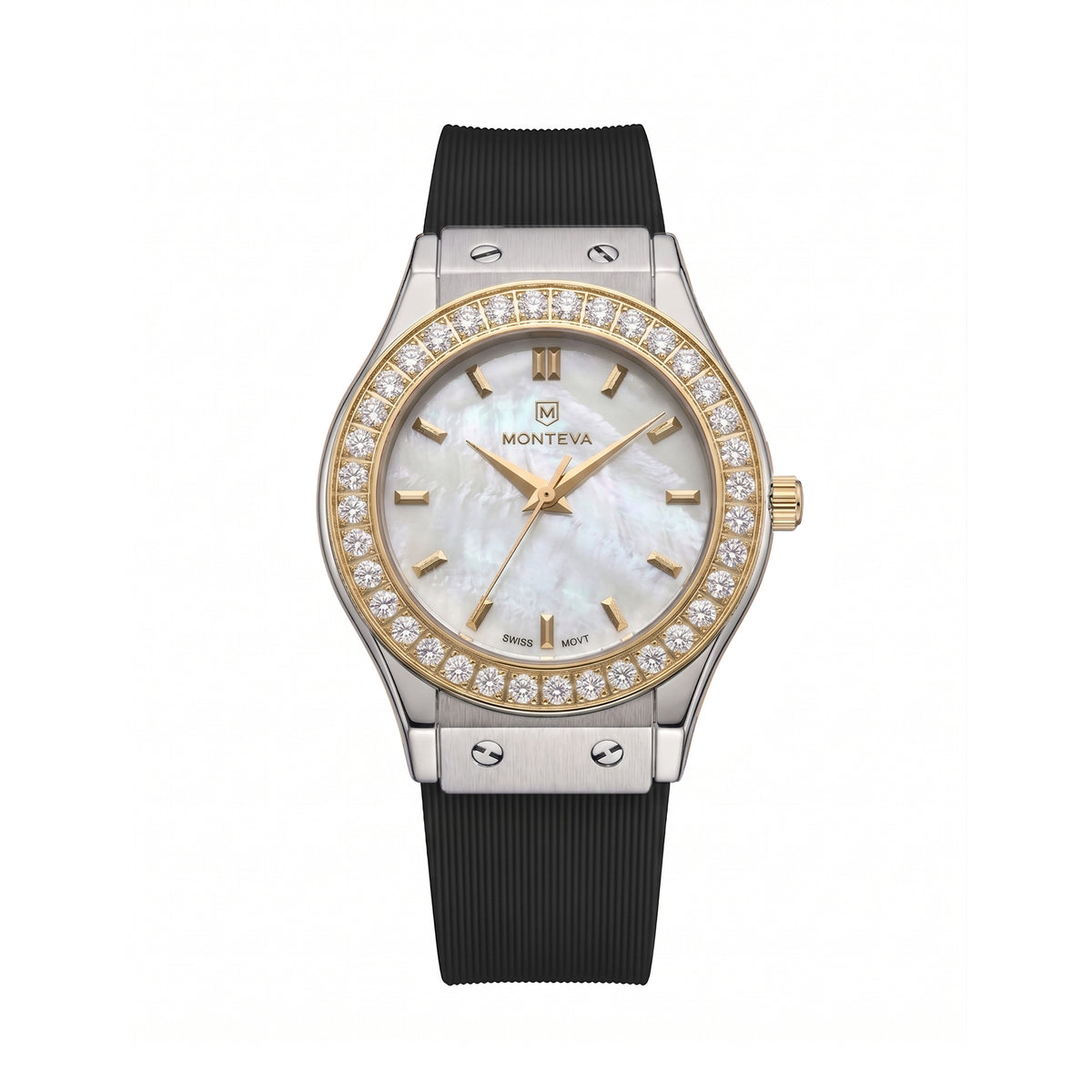 Layla Black Band Two-Tone Premium Zircon 32mm Women’s Swiss Quartz Watch by MONTEVA
