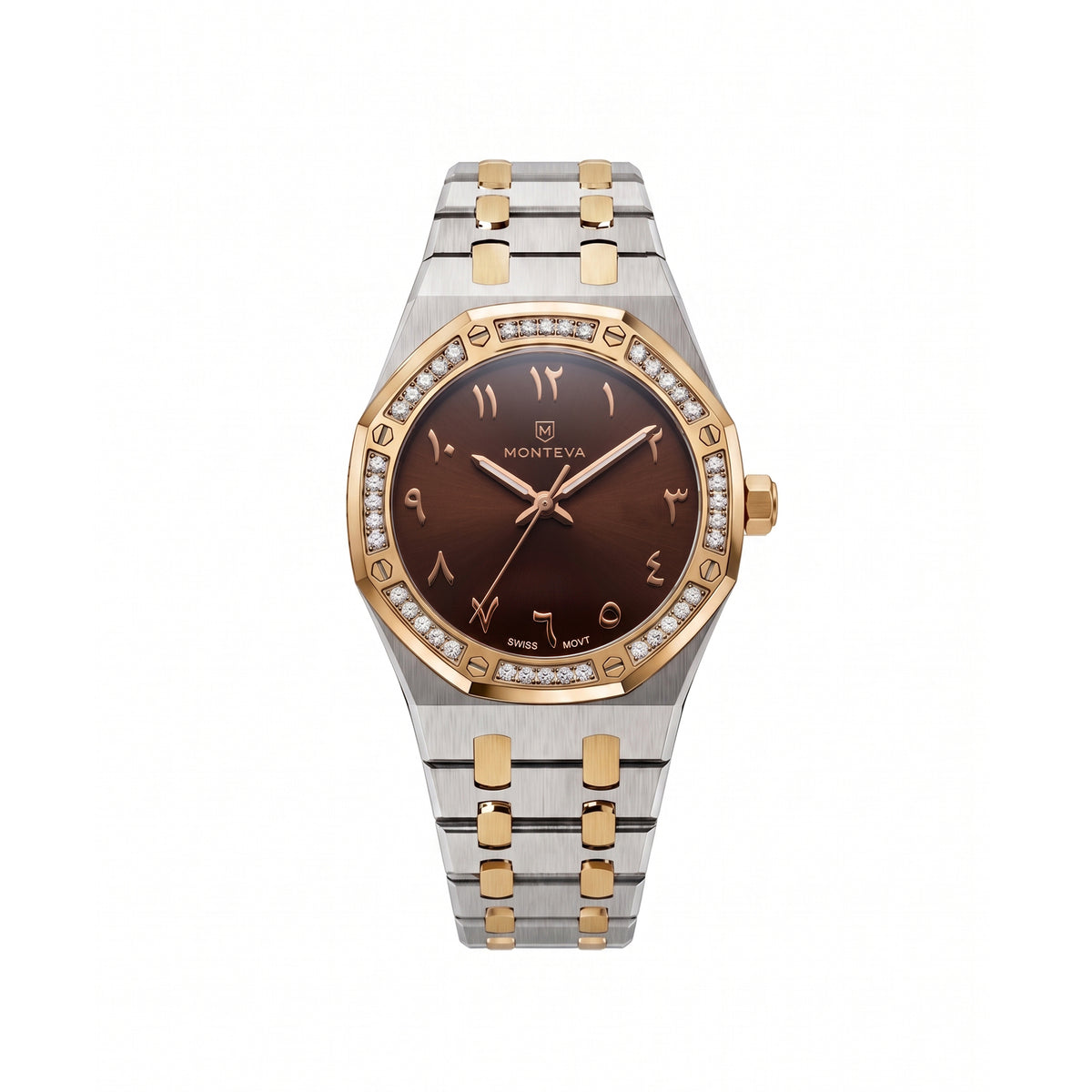 Amira Two-Tone Silver & Gold Bracelet Premium Zircon 32mm Women’s Swiss Quartz Watch by MONTEVA