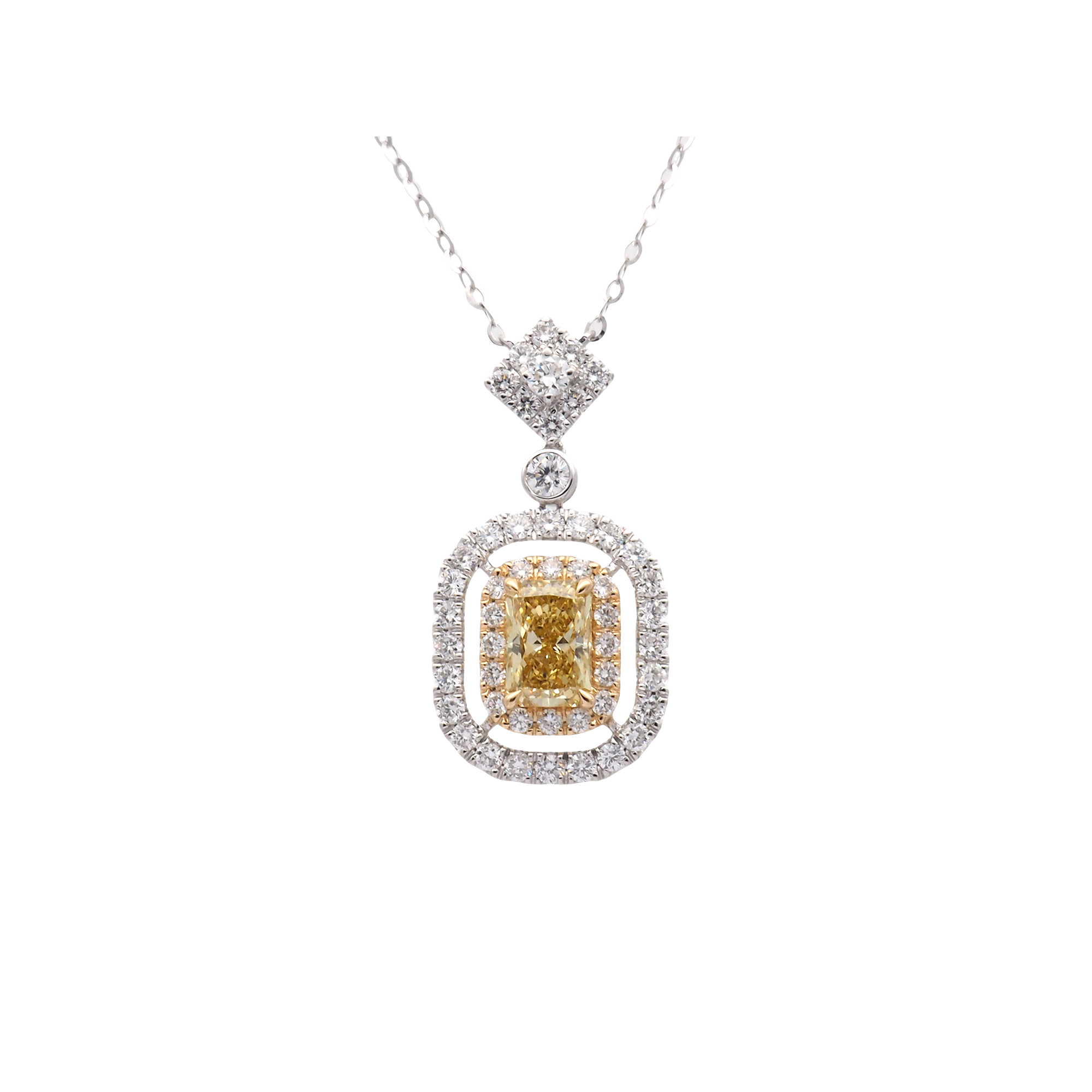 Elegant Yellow Diamond Pendant with Double Halo
