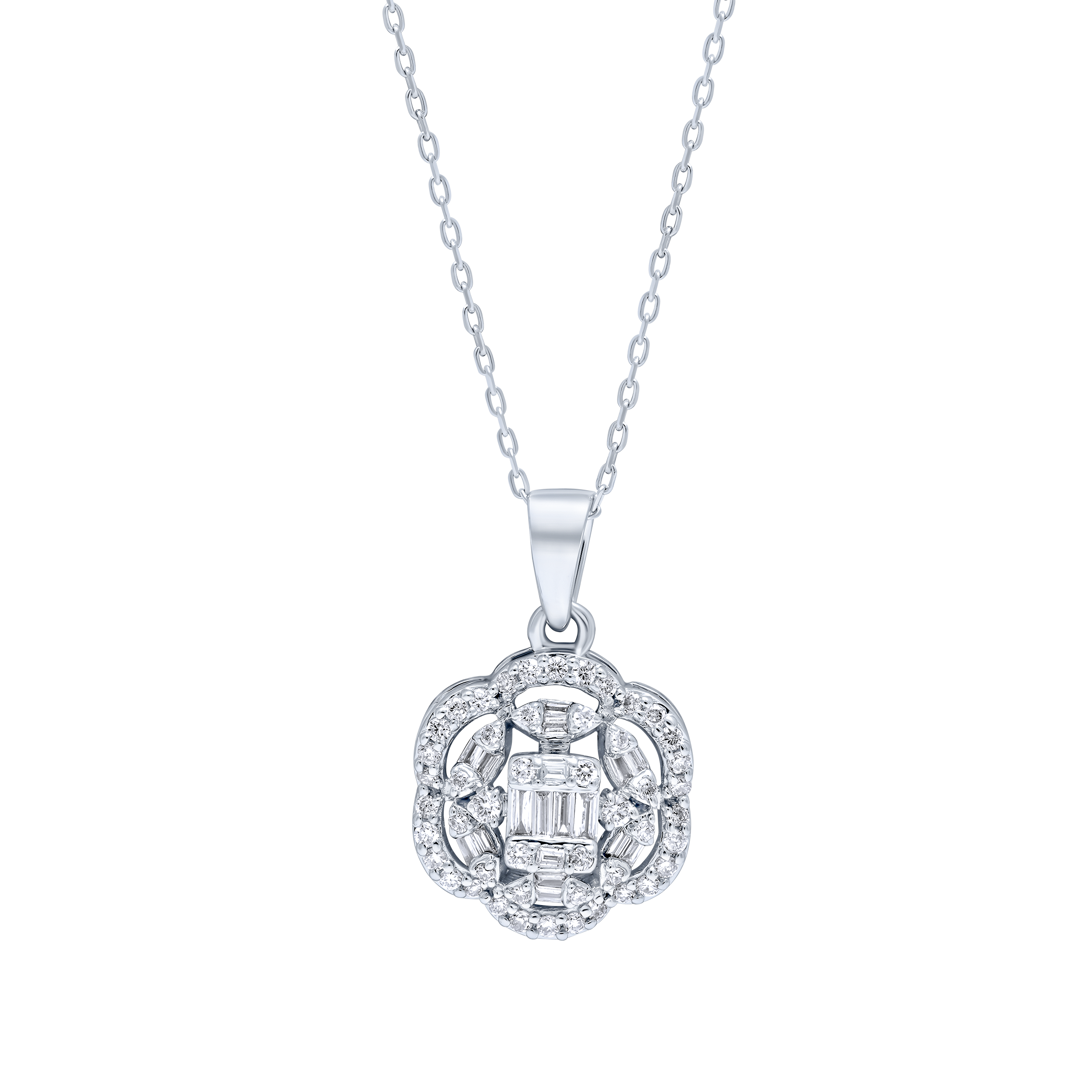 Sophisticated 18K Diamond Pendant in White Gold