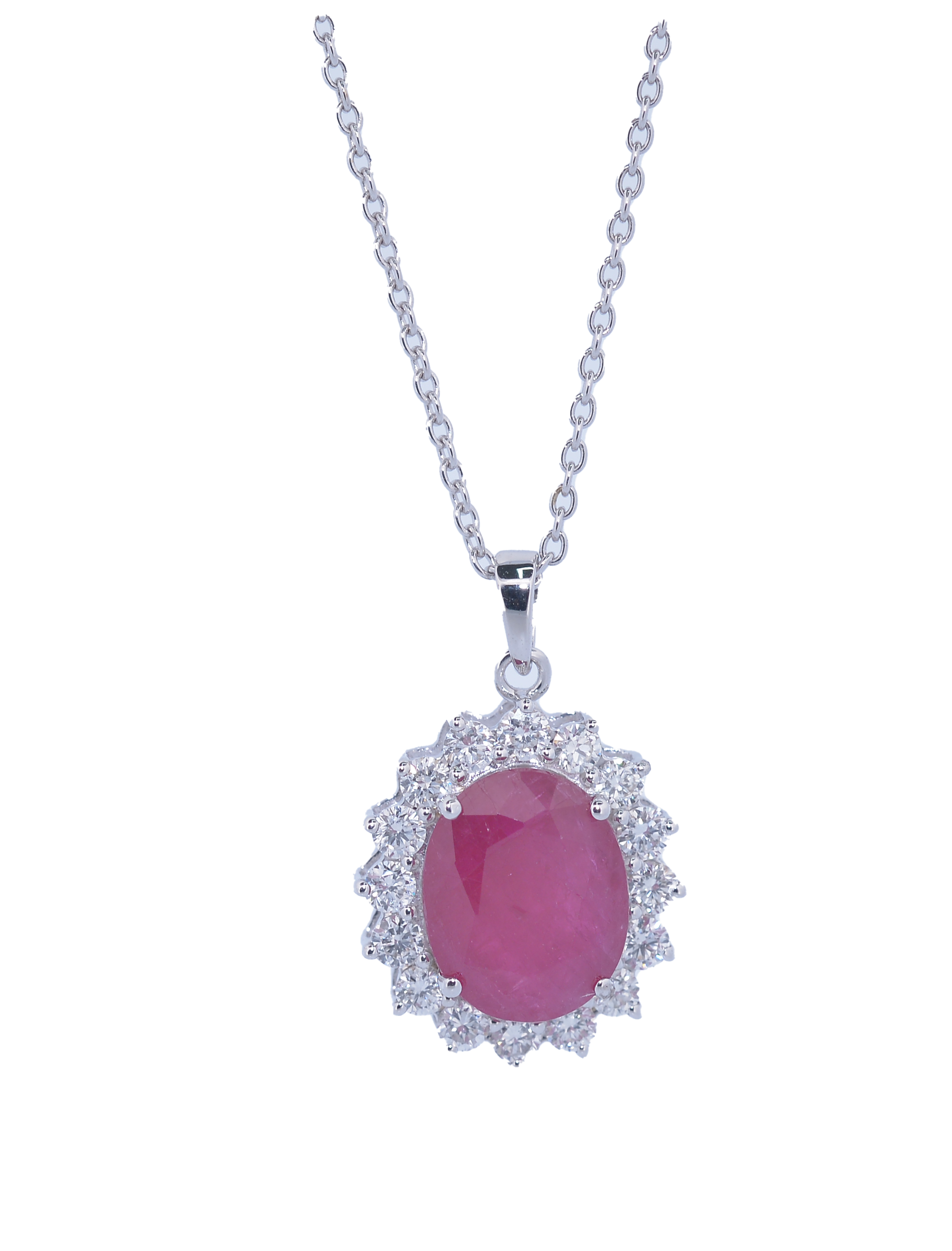 18K White Gold Ruby & Diamond Pendant