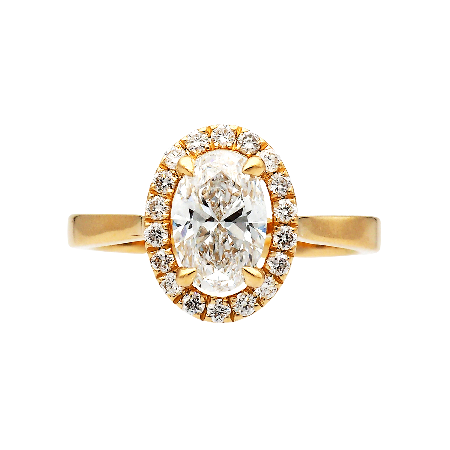 Oval Lab-Grown Diamond Halo Ring in Yellow Gold