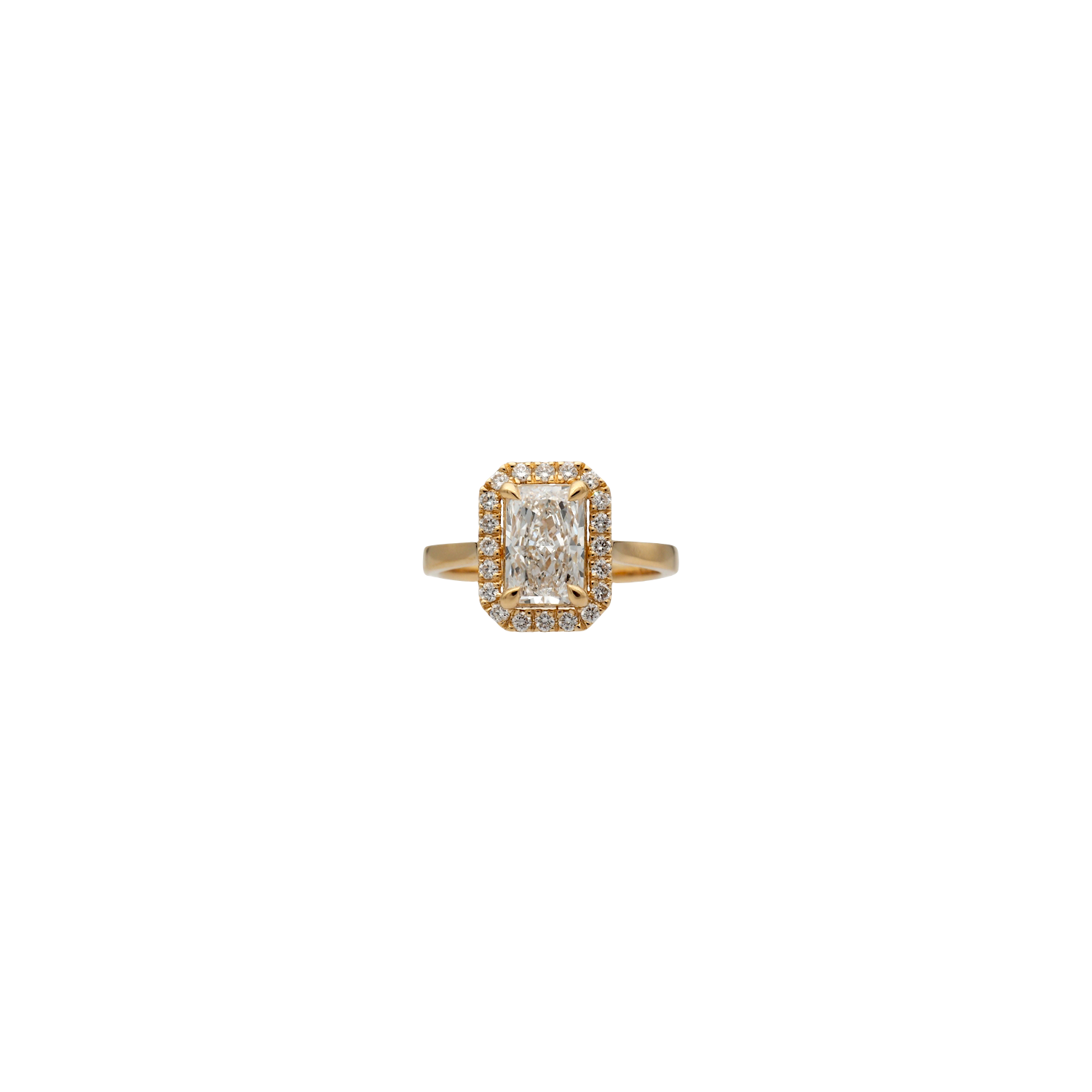 Radiant Cut Lab-Grown Diamond Halo Ring in Yellow Gold