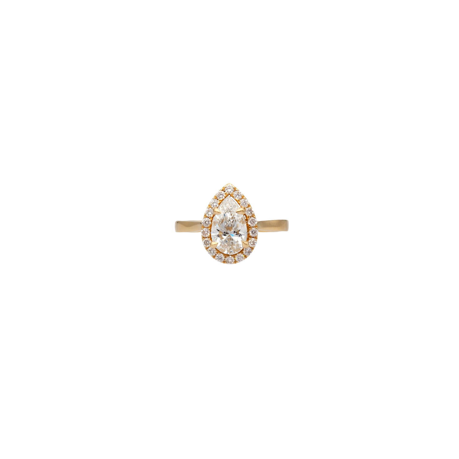 Pear Shape Lab-Grown Diamond Halo Ring in Yellow Gold