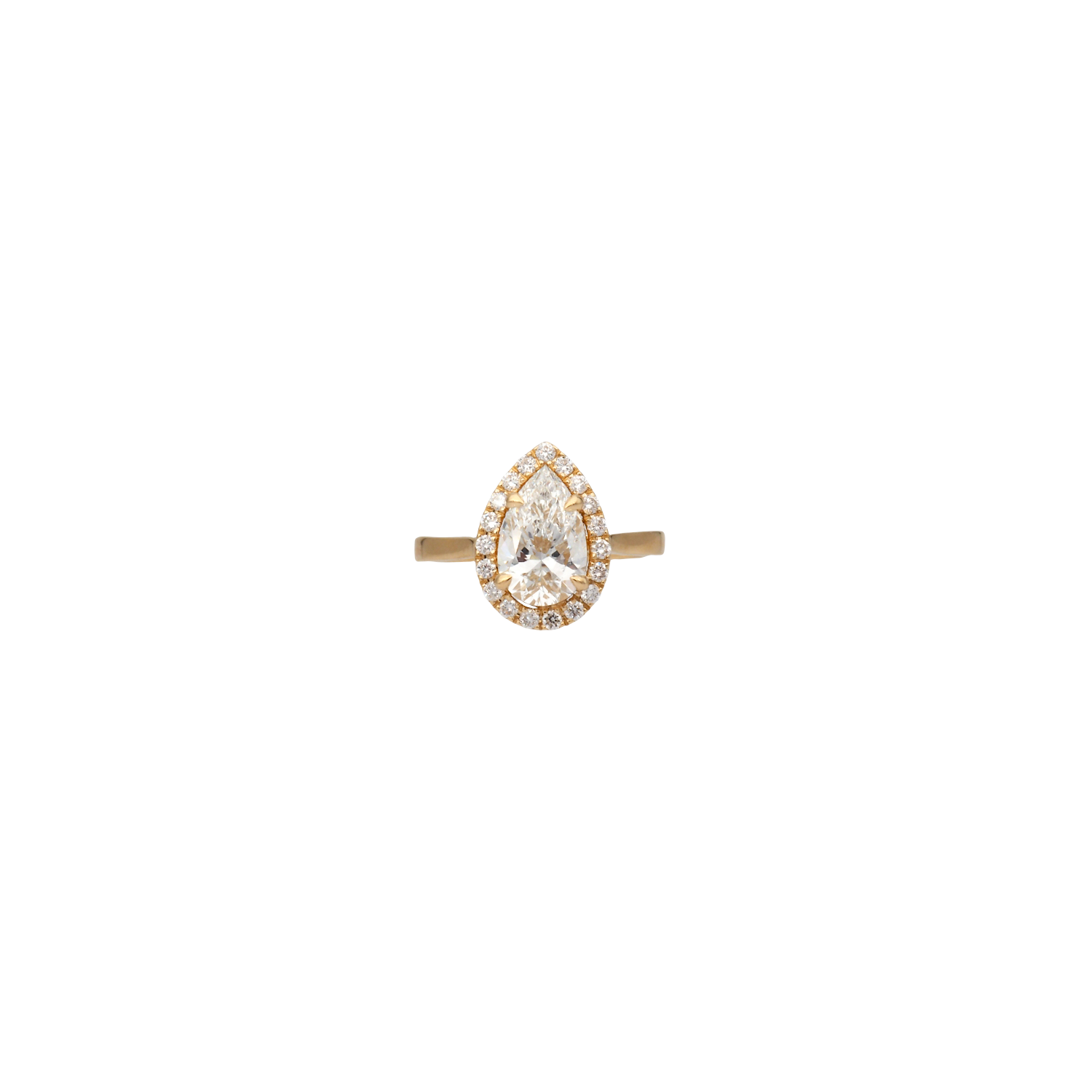 Pear Shape Lab-Grown Diamond Halo Ring in Yellow Gold