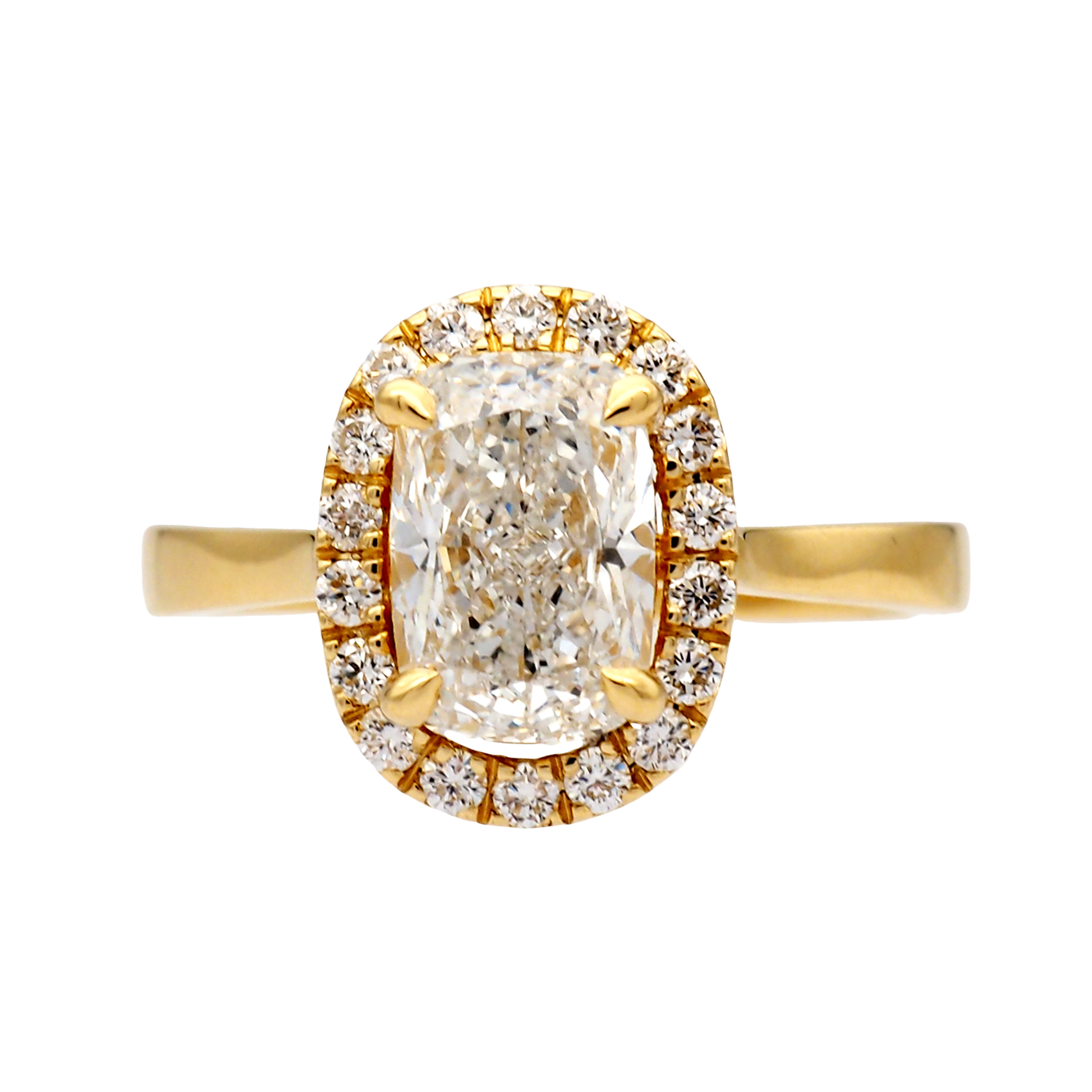 Cushion Cut Lab-Grown Diamond Halo Ring in Yellow Gold