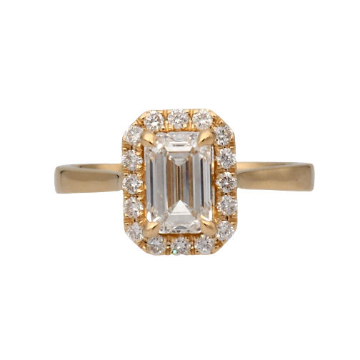 Emerald Cut Lab-Grown Diamond Halo Ring in Yellow Gold