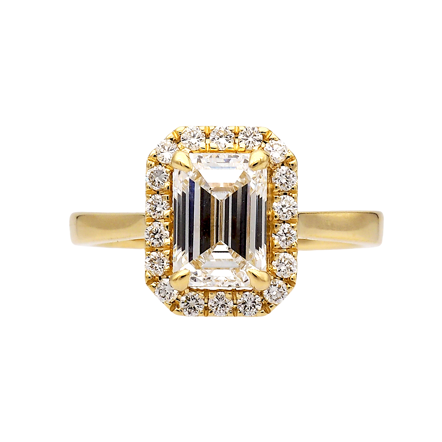 Emerald Cut Lab-Grown Diamond Halo Ring in Yellow Gold