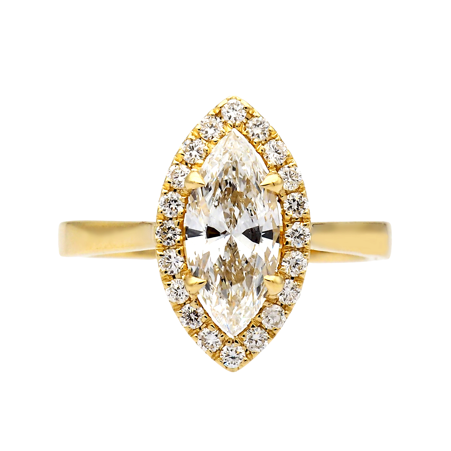 Marquise Cut Lab-Grown Diamond Halo Ring in Yellow Gold