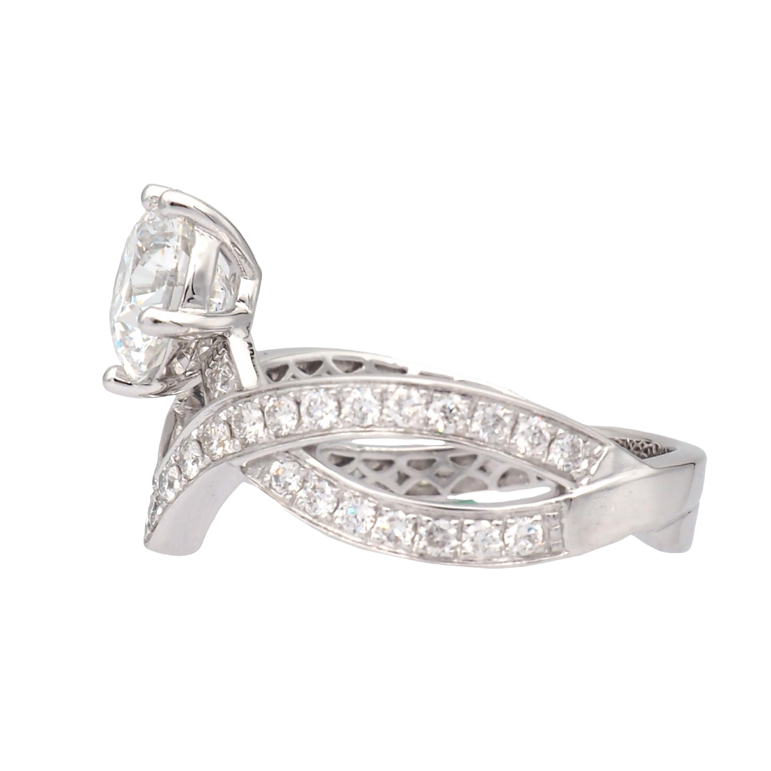 Round Lab-Grown Diamond Crossover Ring in White Gold