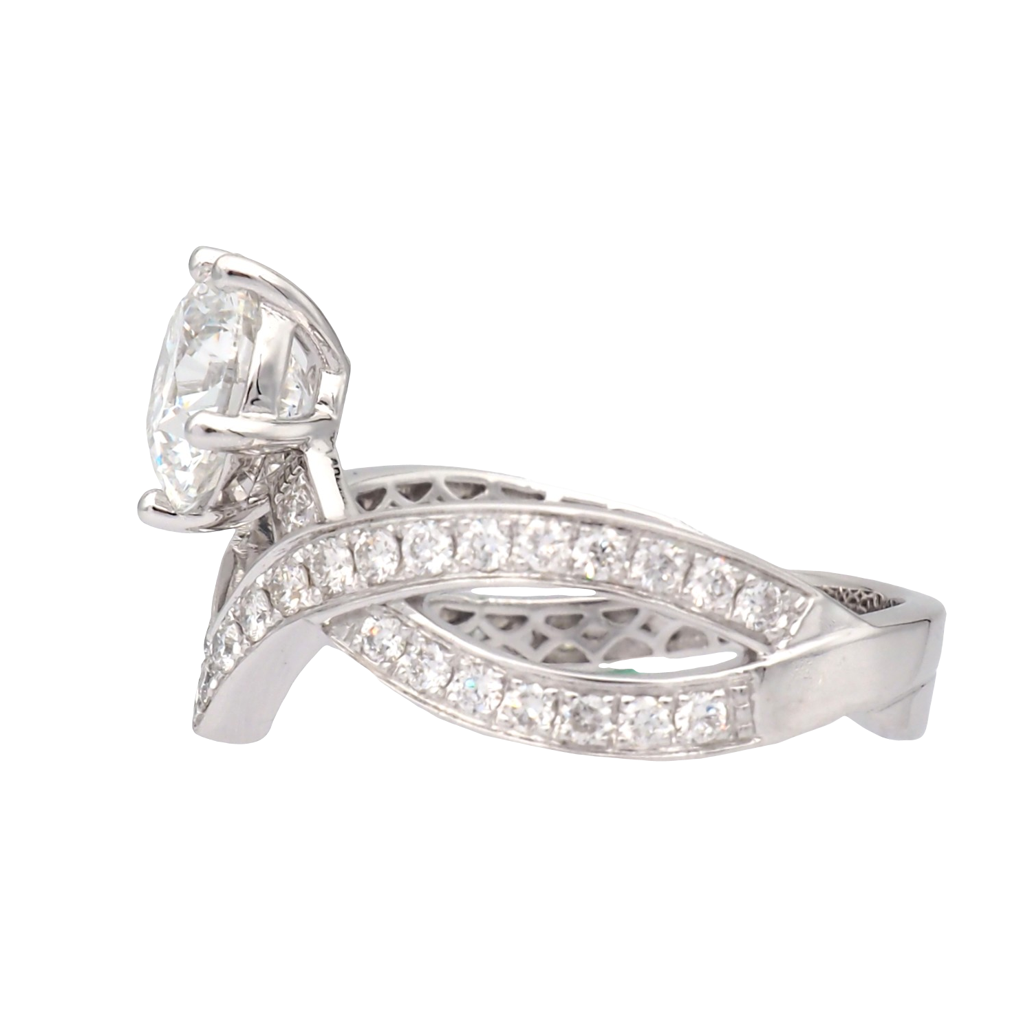 Round Lab-Grown Diamond Crossover Ring in White Gold