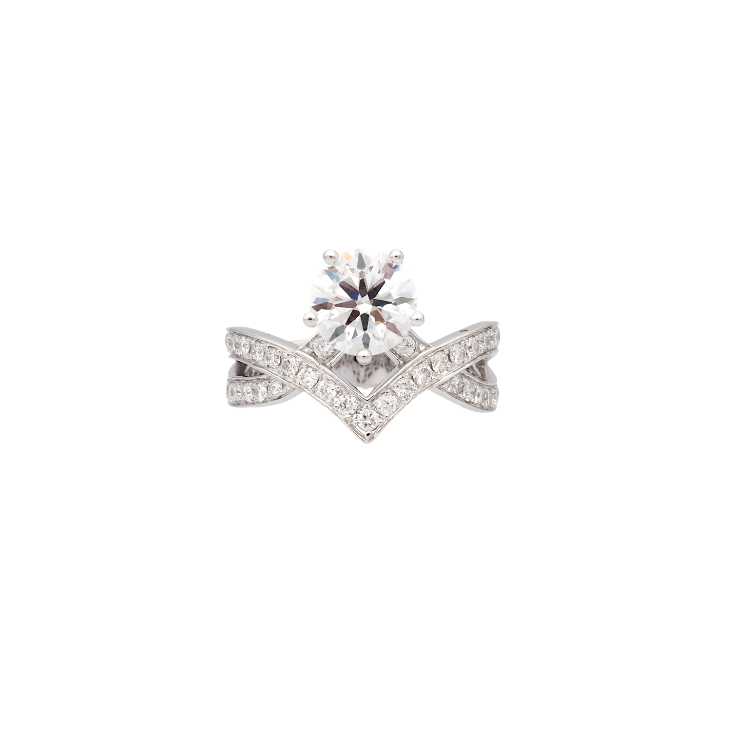 Round Lab-Grown Diamond Crossover Ring in White Gold
