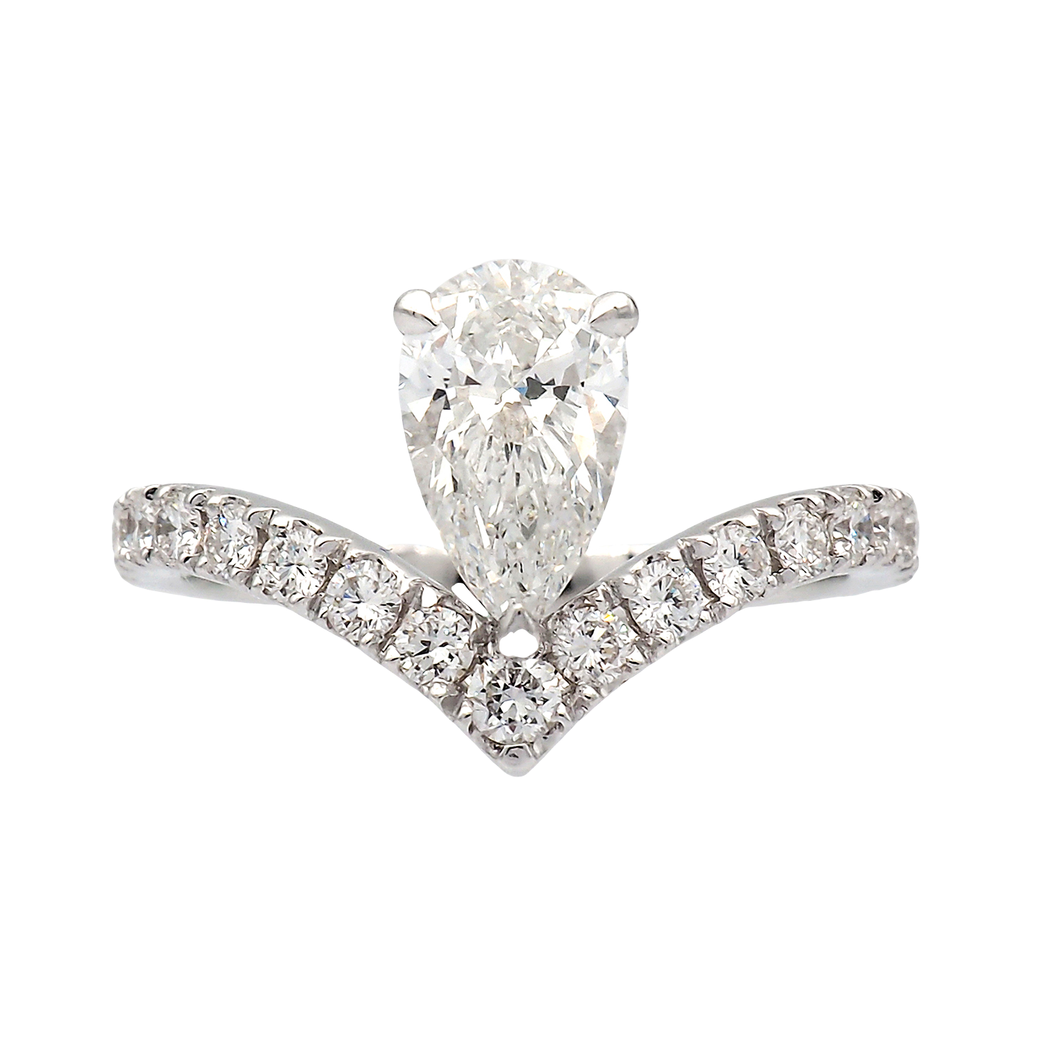 Pear Shape Lab-Grown Diamond V-Shape Ring in White Gold
