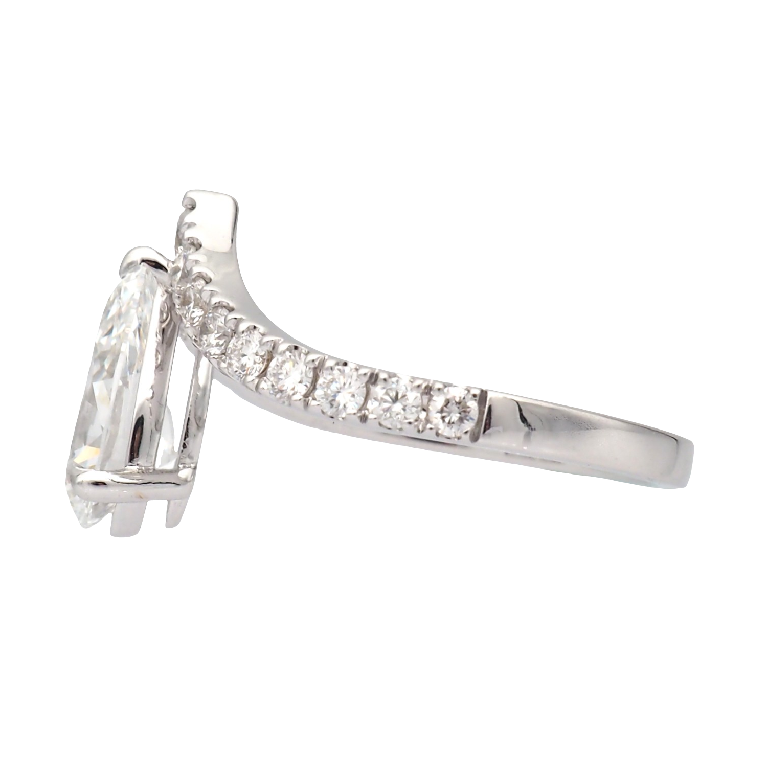 Pear Shape Lab-Grown Diamond V-Shape Ring in White Gold