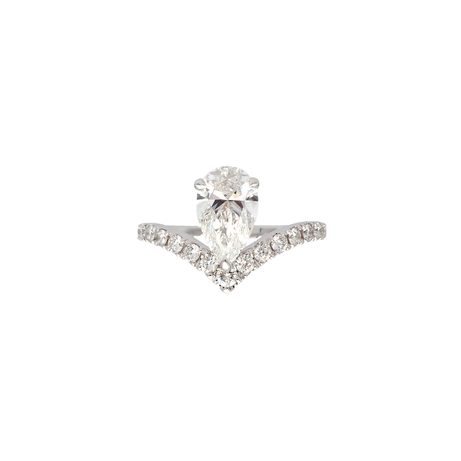 Pear Shape Lab-Grown Diamond V-Shape Ring in White Gold