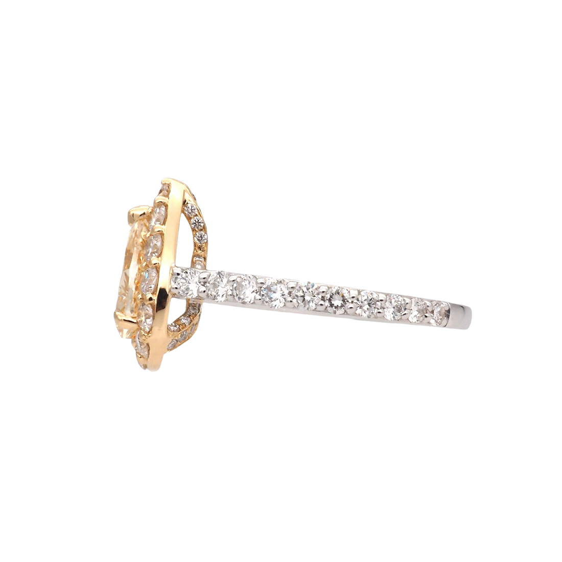 Fancy Pear Shape Lab-Grown Diamond Halo Ring in Two-Tone Gold