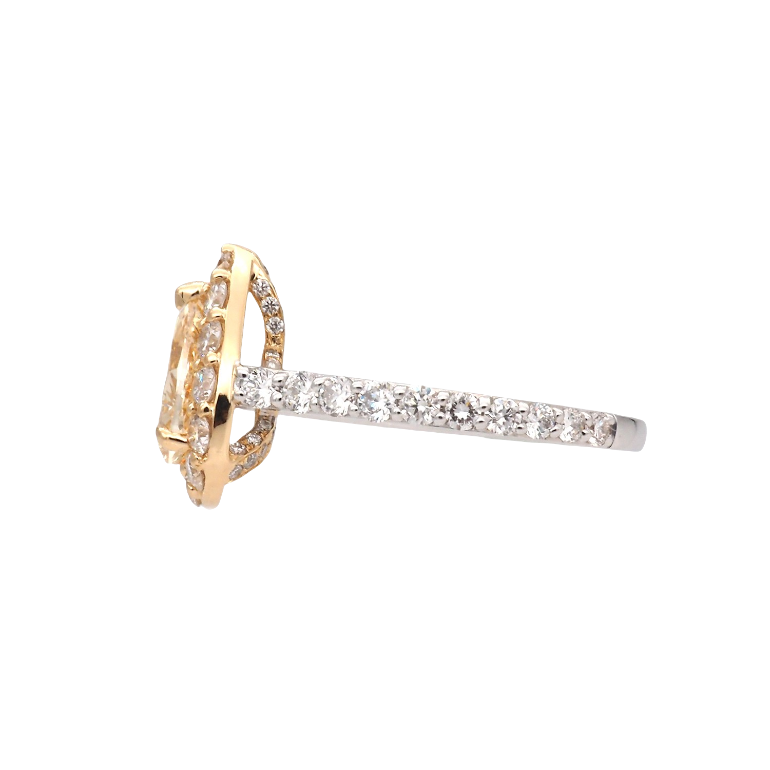 Fancy Pear Shape Lab-Grown Diamond Halo Ring in Two-Tone Gold