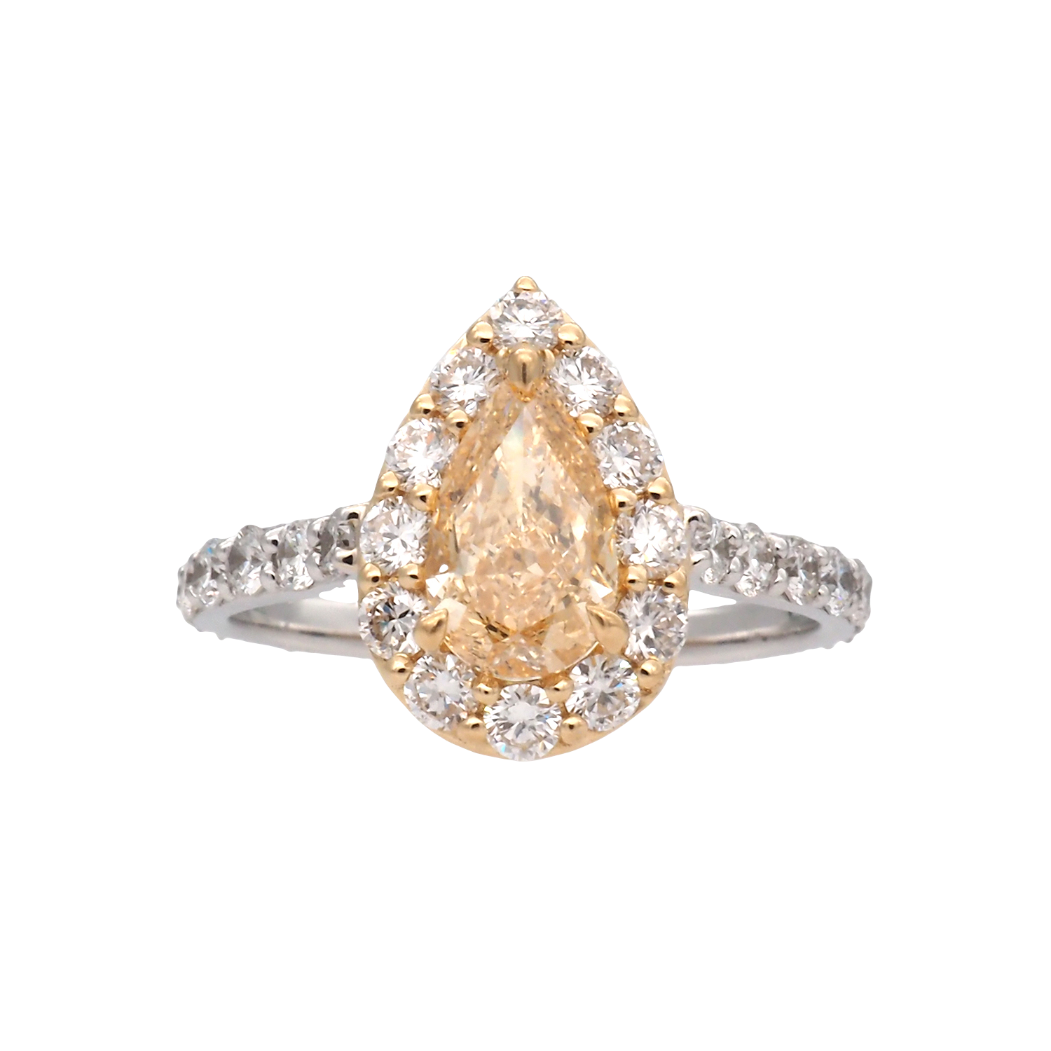 Fancy Pear Shape Lab-Grown Diamond Halo Ring in Two-Tone Gold