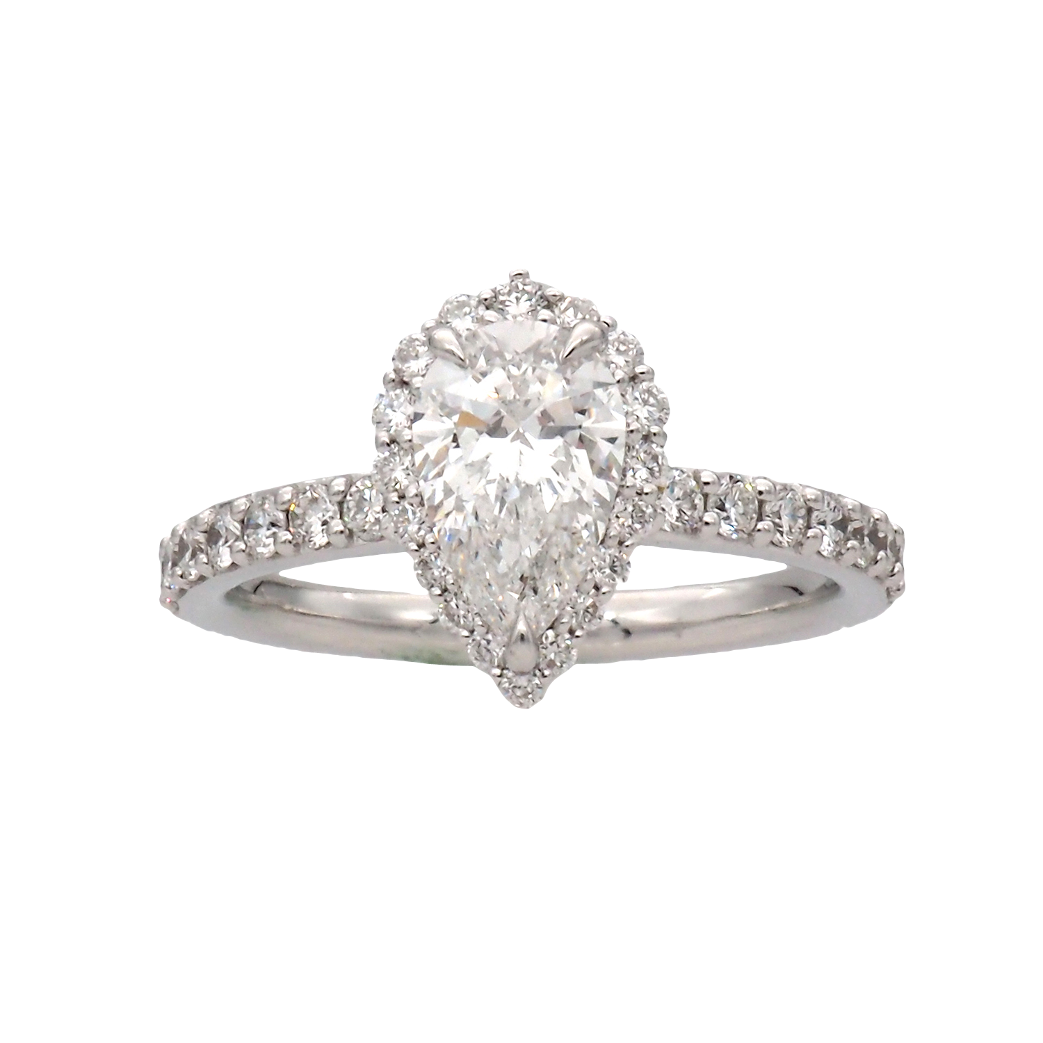 Pear Shape Lab-Grown Diamond Halo Ring in White Gold