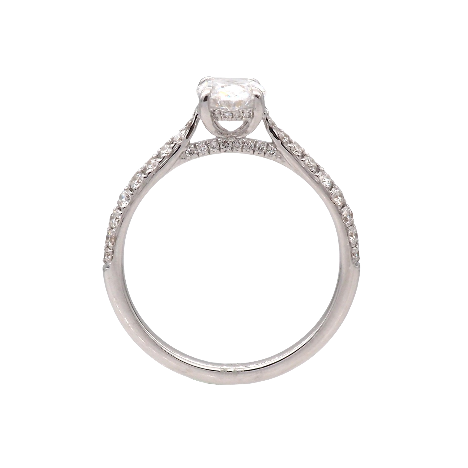 Oval Lab-Grown Diamond Solitaire Ring with Pavé Band in White Gold
