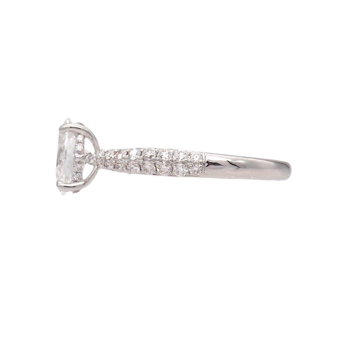 Oval Lab-Grown Diamond Solitaire Ring with Pavé Band in White Gold