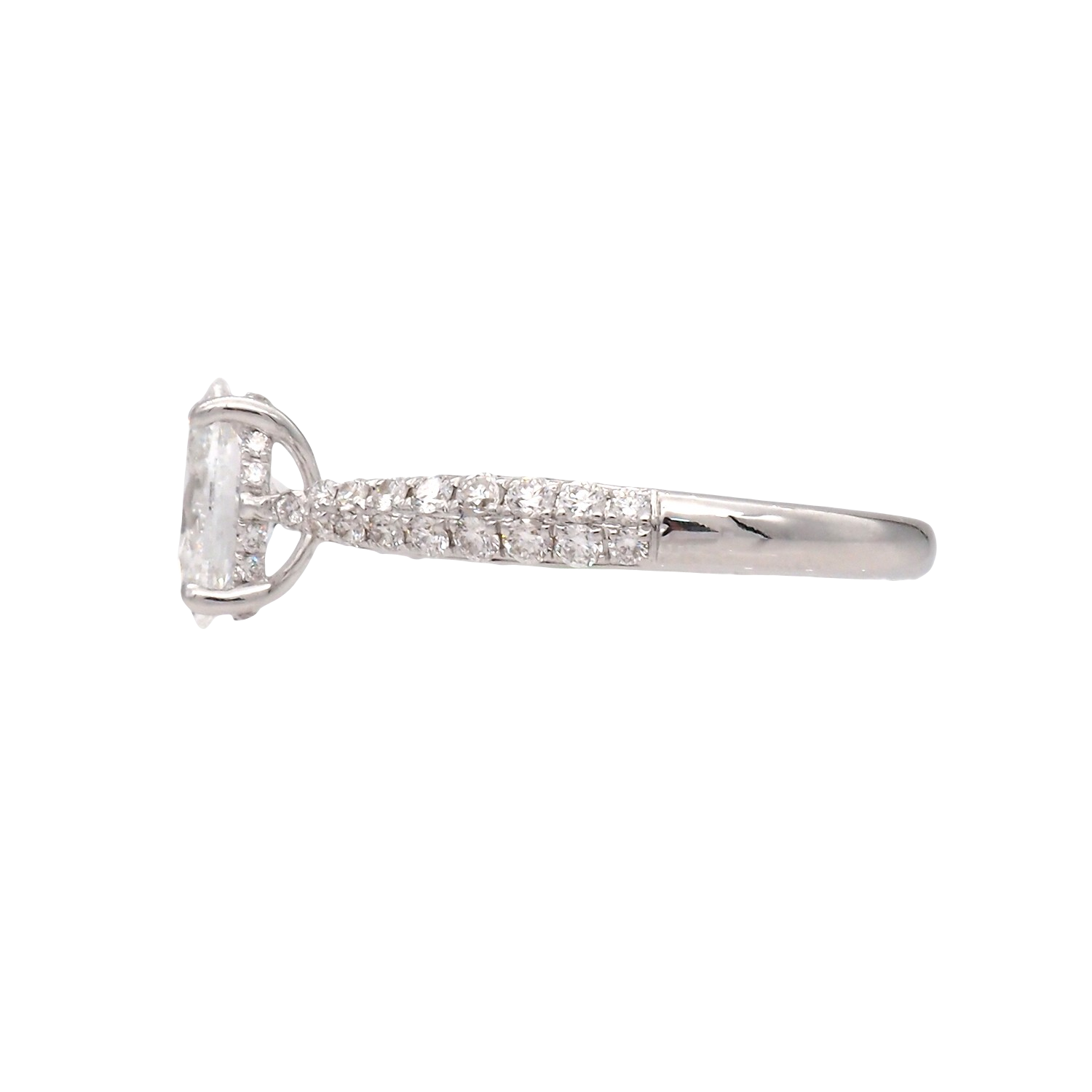 Oval Lab-Grown Diamond Solitaire Ring with Pavé Band in White Gold