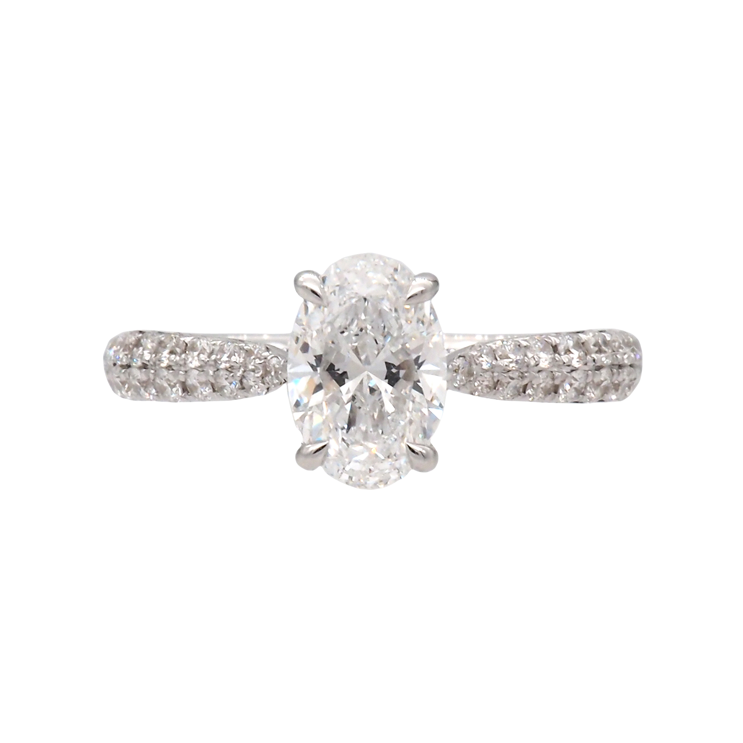 Oval Lab-Grown Diamond Solitaire Ring with Pavé Band in White Gold
