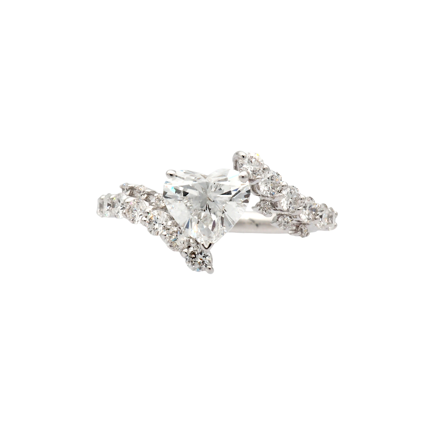 Heart Shape Lab-Grown Diamond Ring with Twisted Diamond Band in White Gold