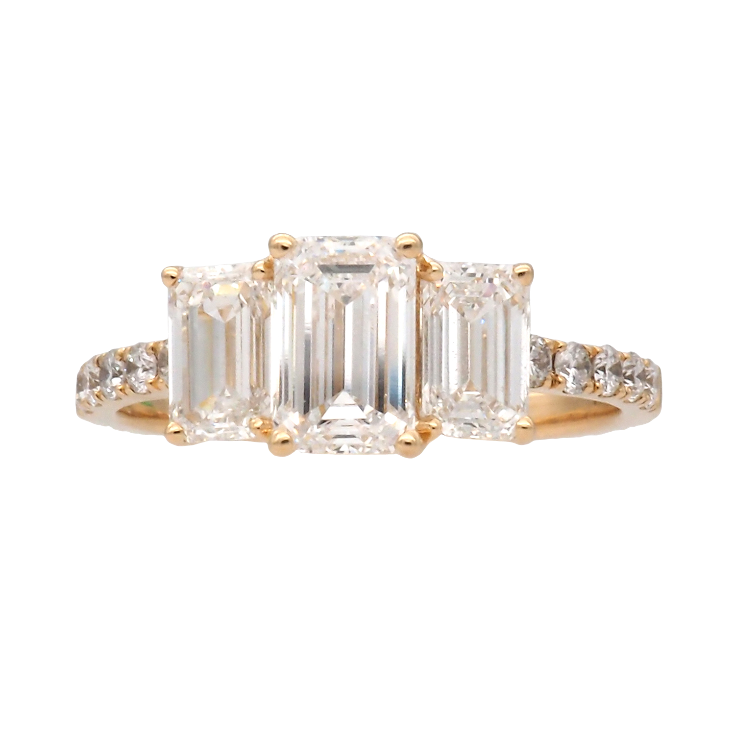 Elegant Three-Stone Emerald Cut Lab-Grown Diamond Ring