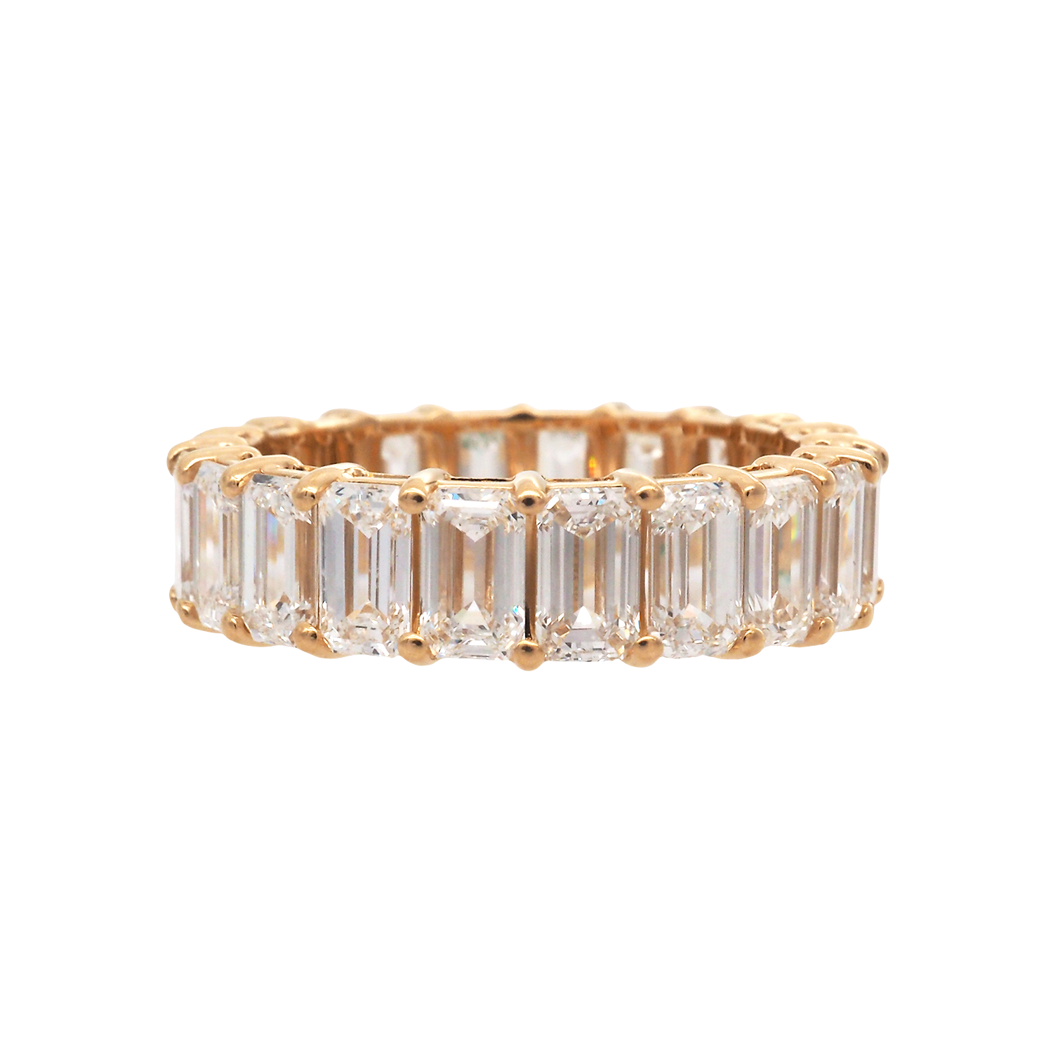 Elegant Emerald Cut Lab-Grown Diamond Eternity Ring in Yellow Gold