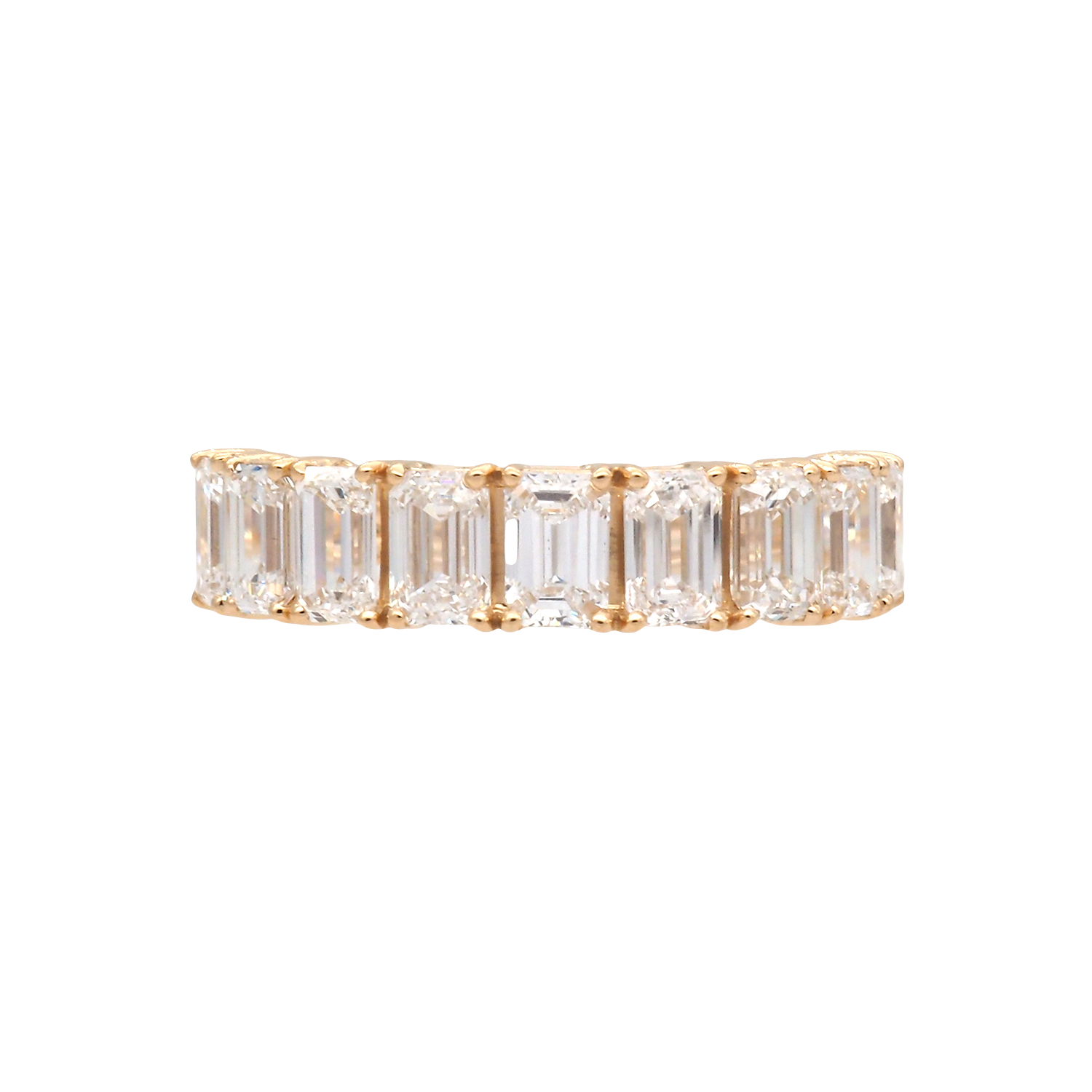 Elegant Emerald-Cut Lab-Grown Diamond Eternity Ring in Yellow Gold