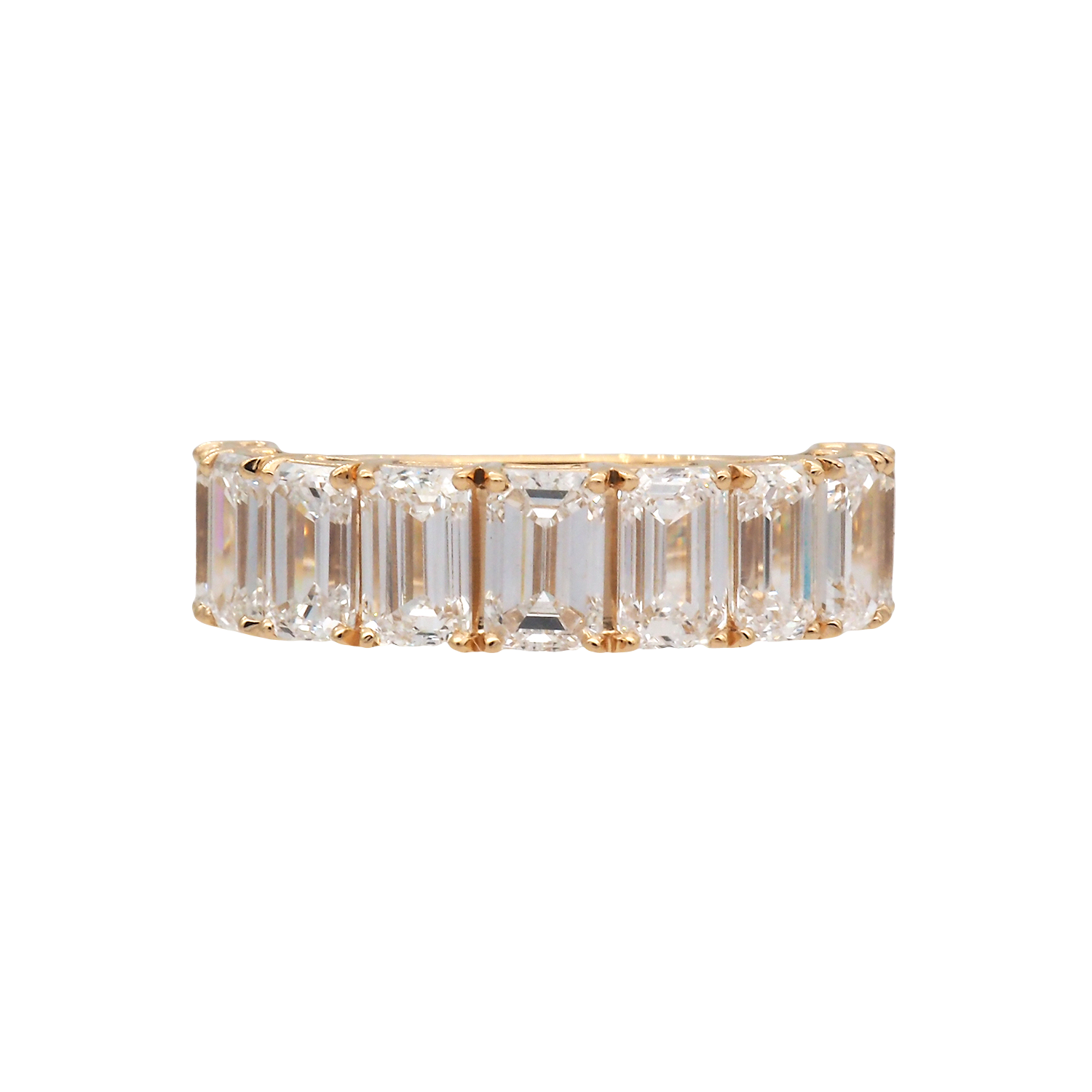 Elegant Emerald Cut Lab-Grown Diamond Eternity Band in Yellow Gold