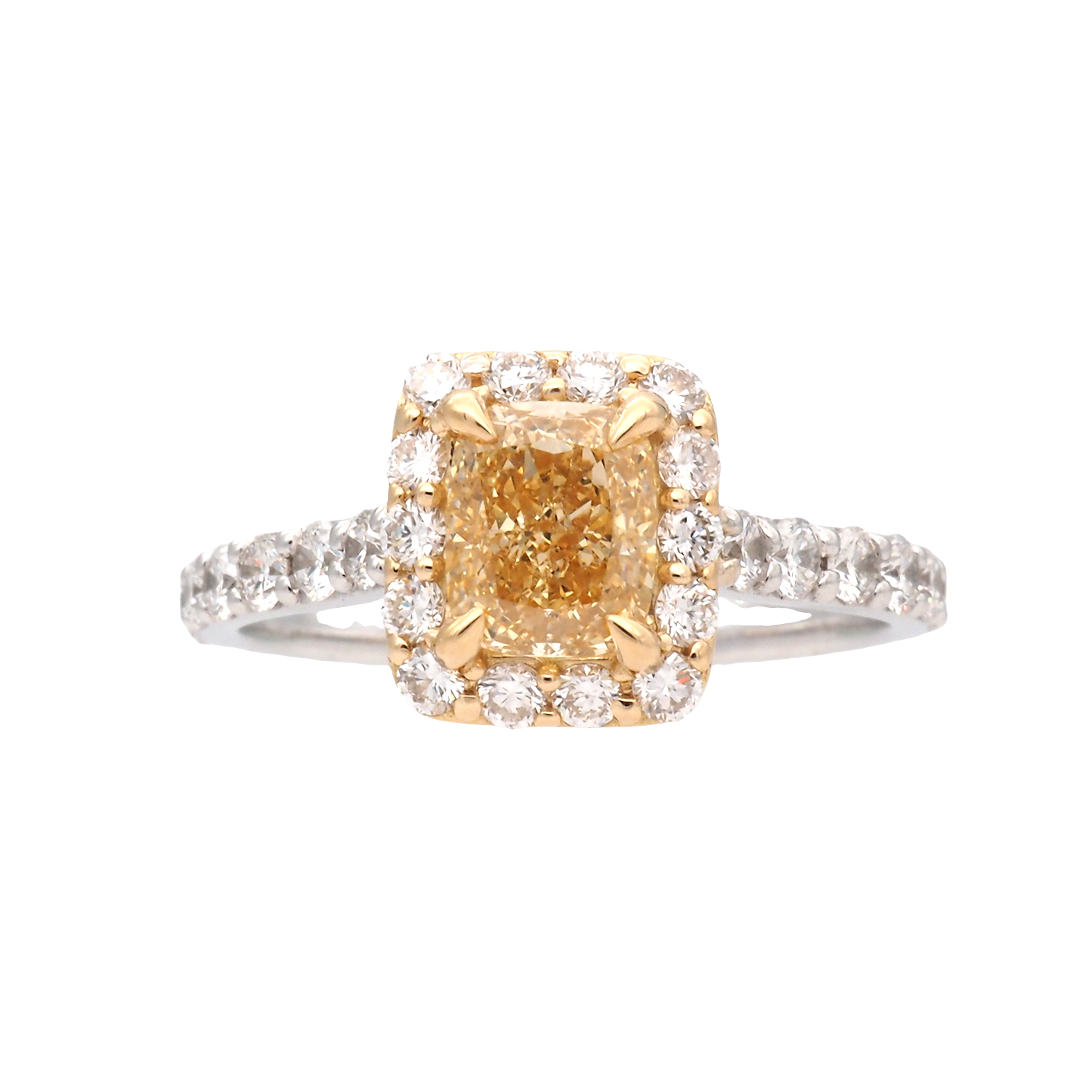 Yellow Cushion Cut Lab-Grown Diamond Halo Ring