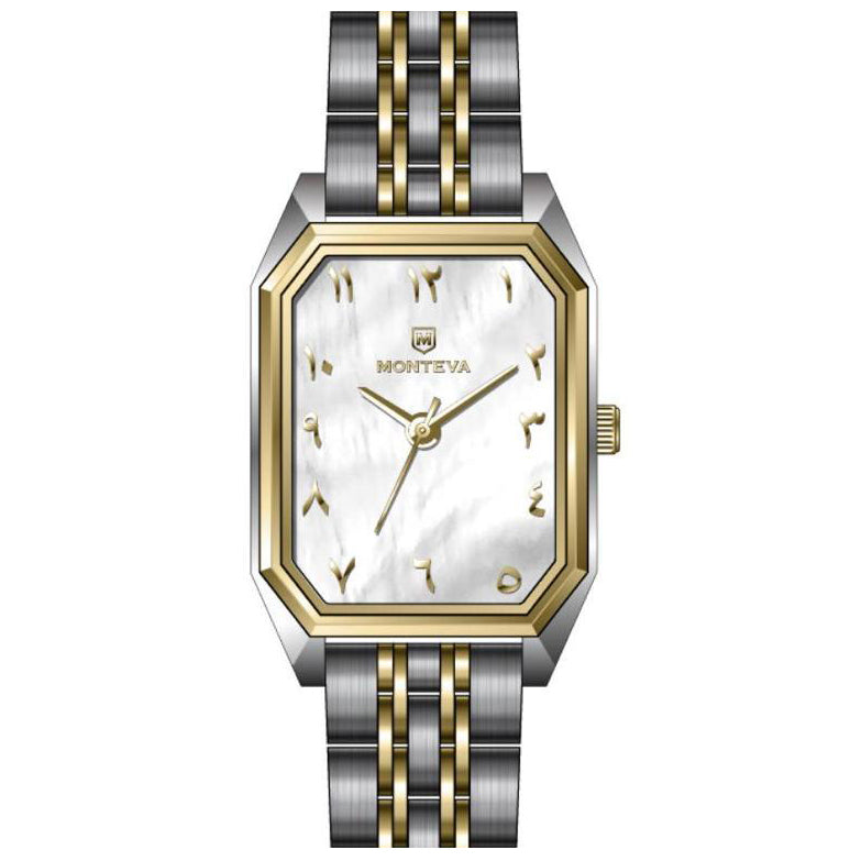 MONTEVA WATCH FOR LADIES EMP SQUARE ARABIC DIAL DESIGN WATCHES FLAT SILVER PLATED M2857 WHT GOLD COLOR