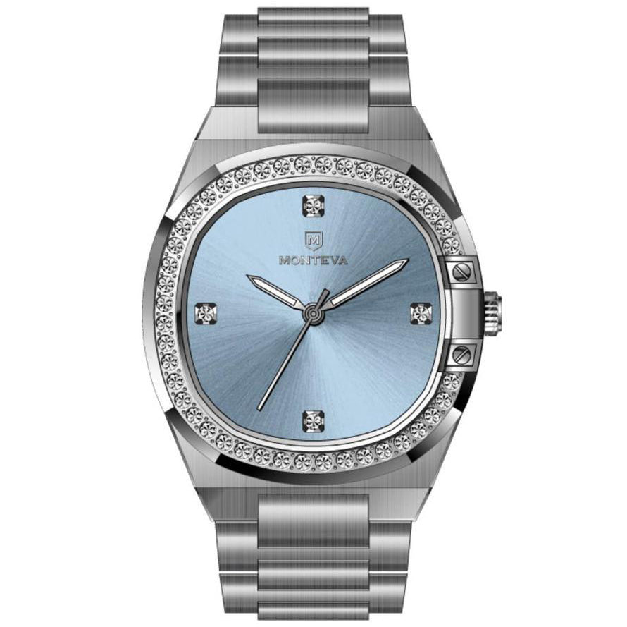 MONTEVA WATCH FOR LADIES PAT DESIGN WATCHES ZIRCON SILVER PLATED 3175 WHT LBLU