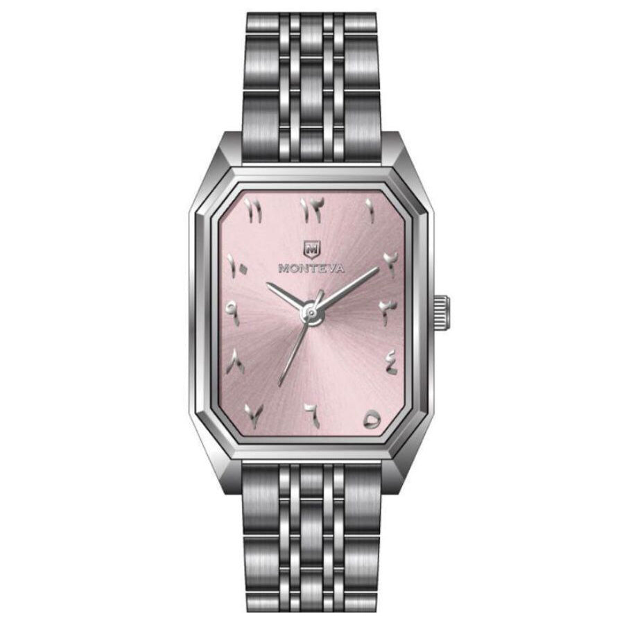 MONTEVA WATCH FOR LADIES EMP SQUARE ARABIC DIAL DESIGN WATCHES FLAT SILVER PLATED M2857 WHT PNK