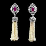 Royal Pearl Ruby White Red Premium Quality Zircon Rhodium Plated Wedding Set