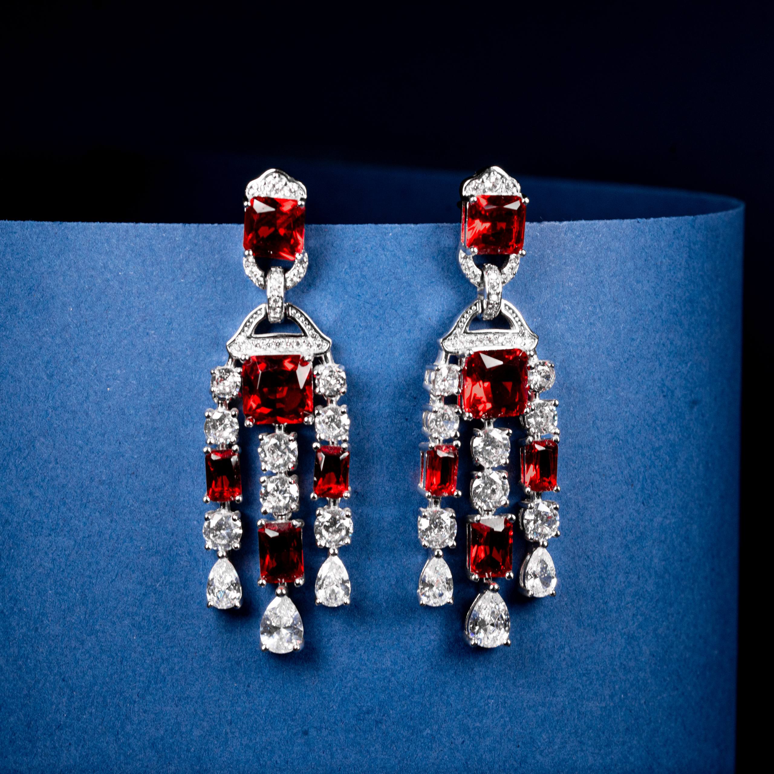 Crimson Royale Cushion-Cut Zircon Chandelier Earrings