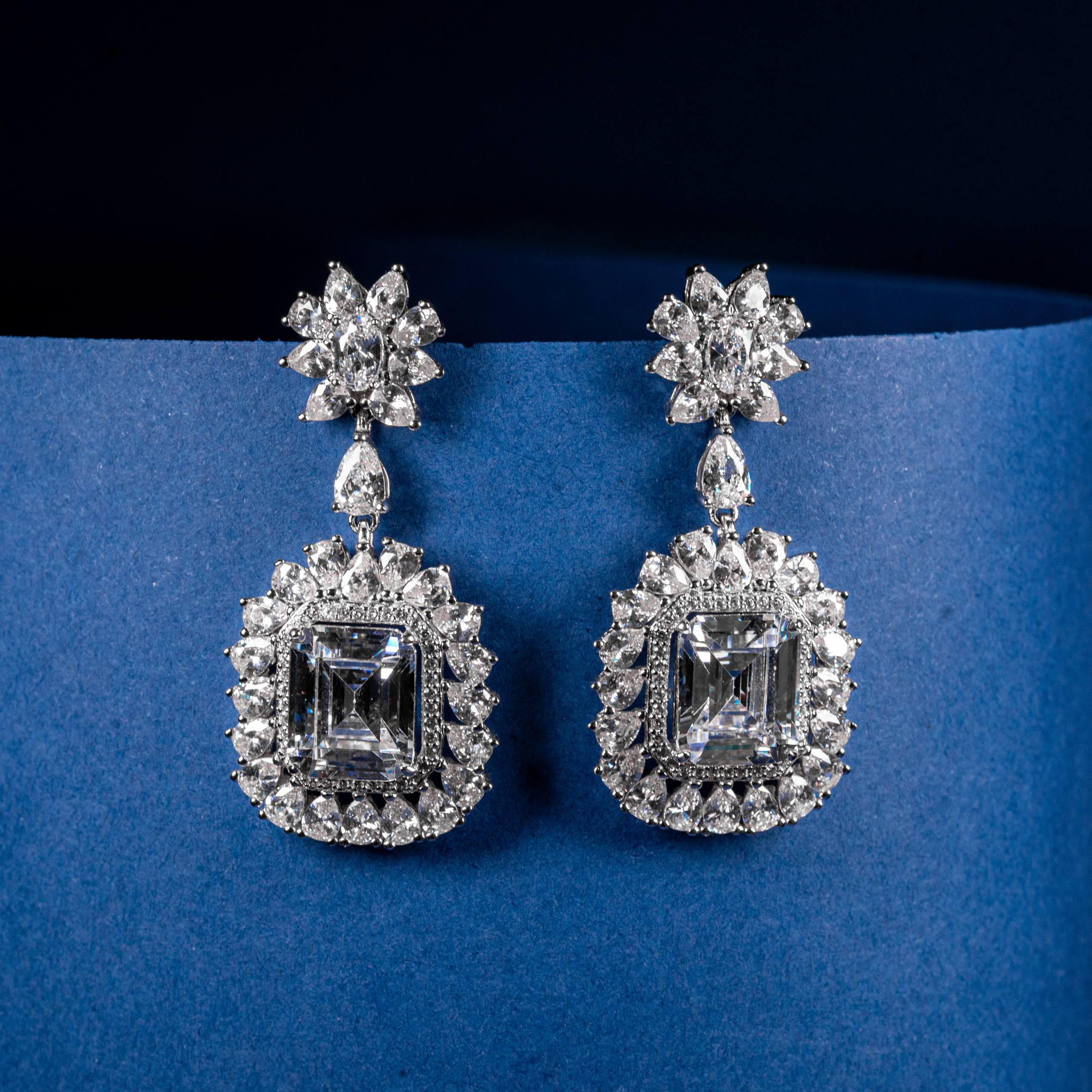 Crystal Royale Asscher-Cut Halo Drop Earrings