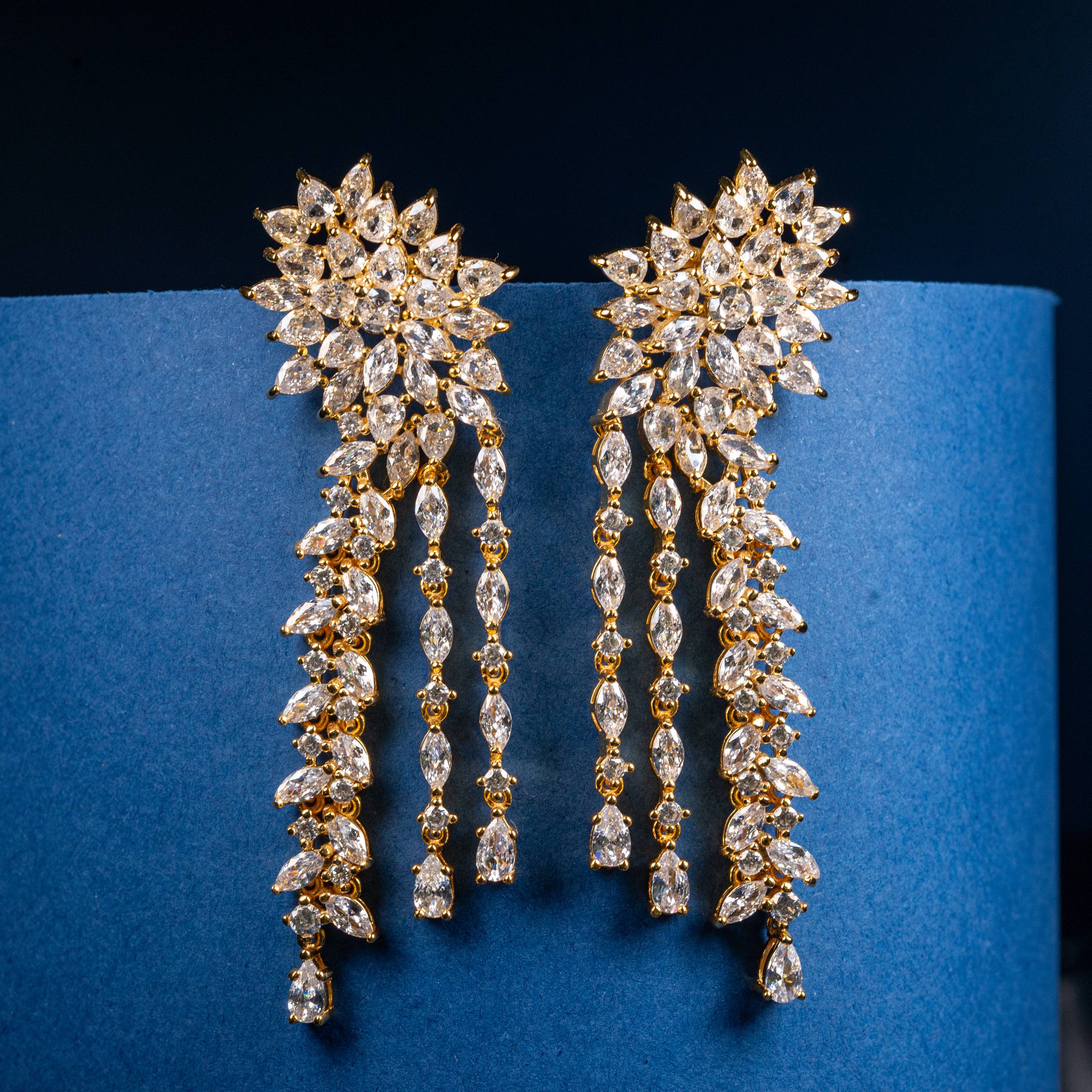 Golden Stardust Zircon Cascade Earrings