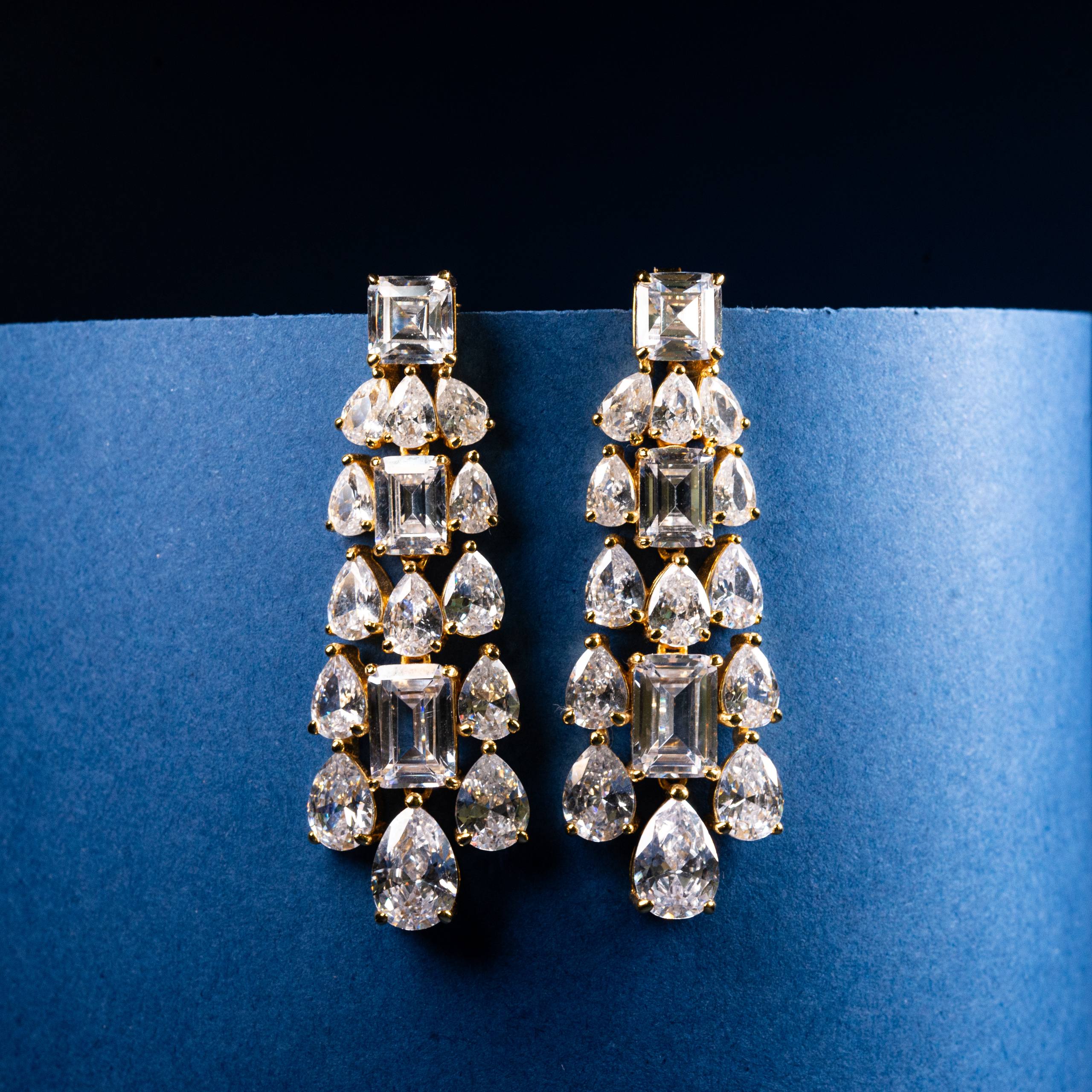 Crystal Cascade Geometric Zircon Drop Earrings
